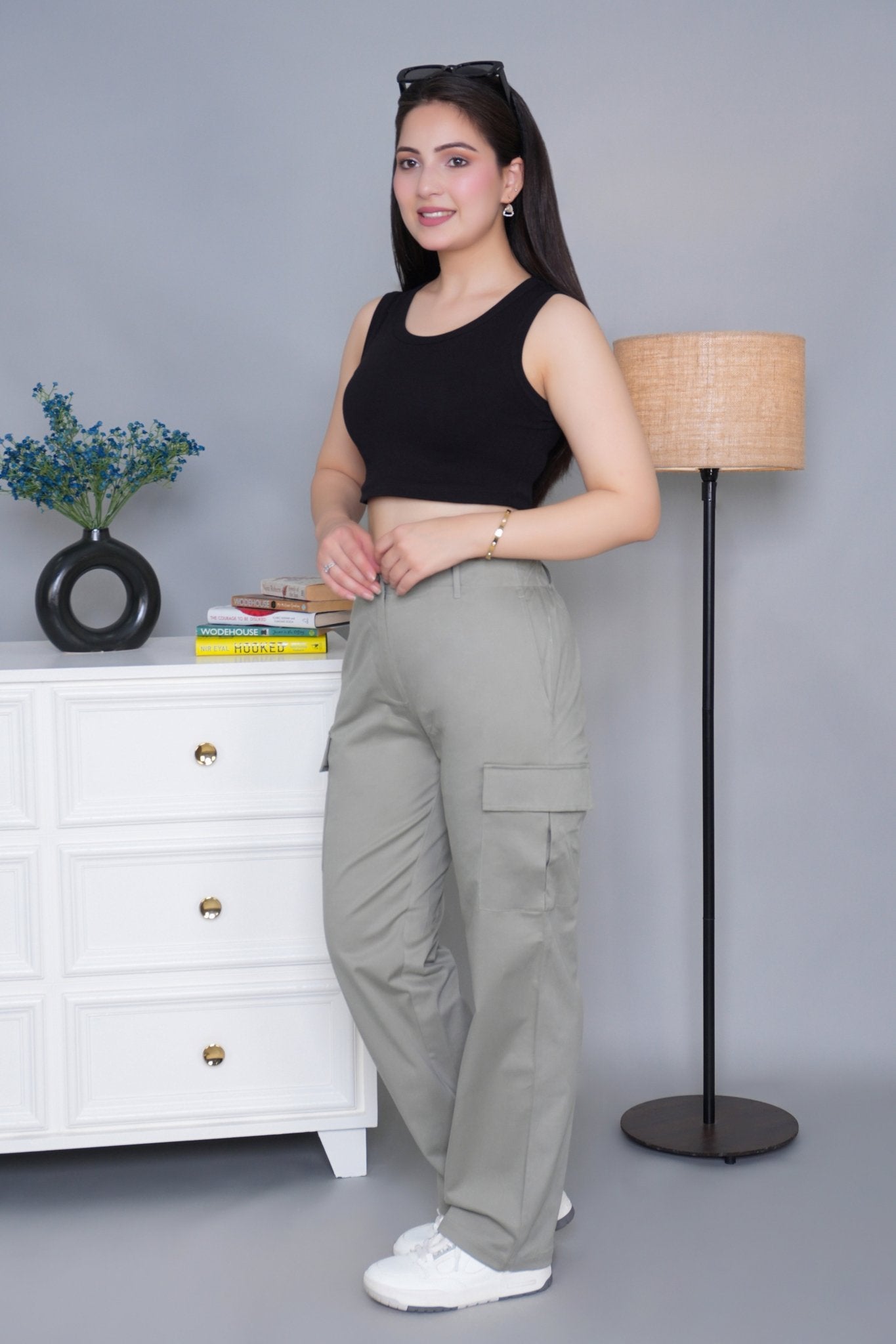 Pistachio stretchable biowash USA HQ cotton travel cargo pant with superior elastic belt. - Travel Cargo Pants