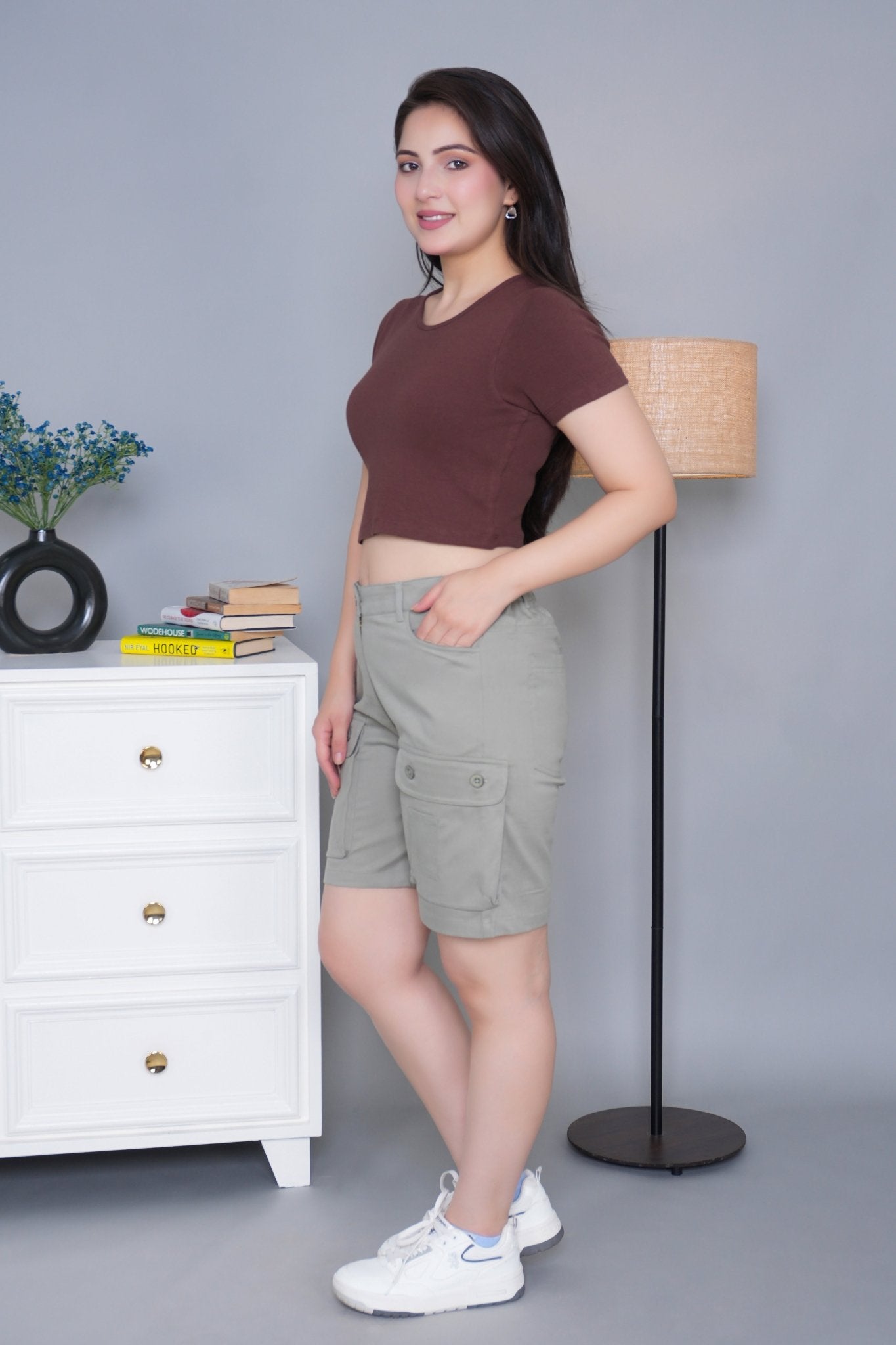 Pistachio stretchable biowash USA HQ cotton travel shorts with superior elastic belt. - Travel shorts