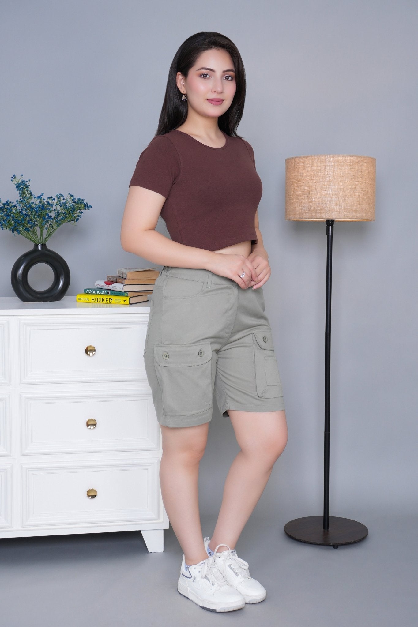 Pistachio stretchable biowash USA HQ cotton travel shorts with superior elastic belt. - Travel shorts
