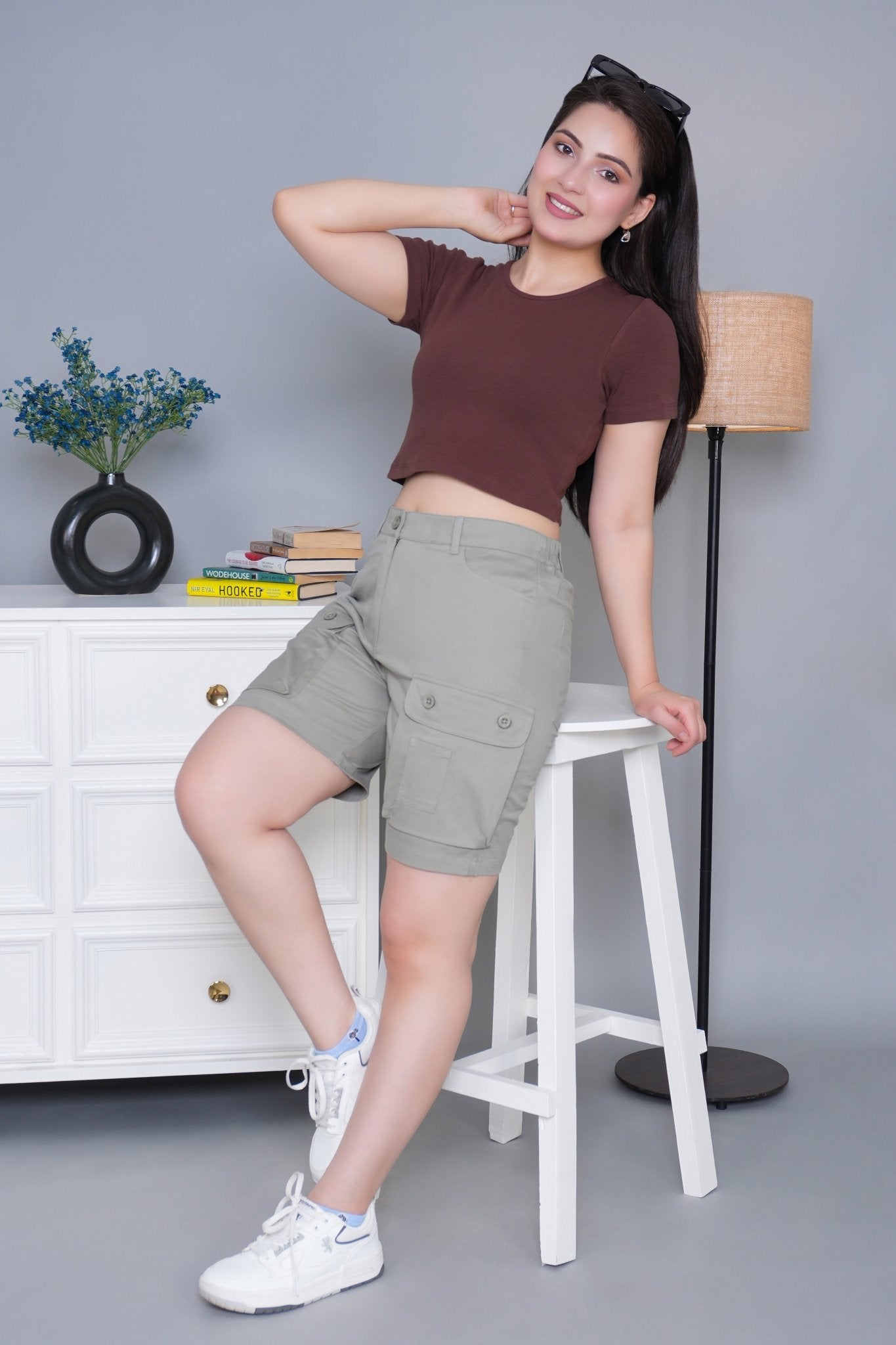 Pistachio stretchable biowash USA HQ cotton travel shorts with superior elastic belt. - Travel shorts