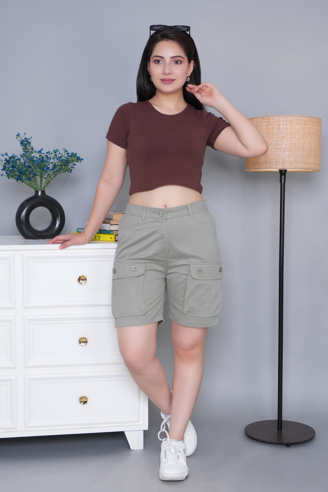 Pistachio stretchable biowash USA HQ cotton travel shorts with superior elastic belt. - Travel shorts