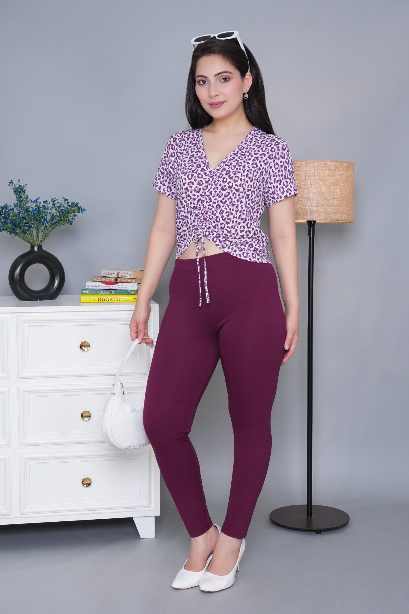 Plum cotton lycra legging - Cotton leggings