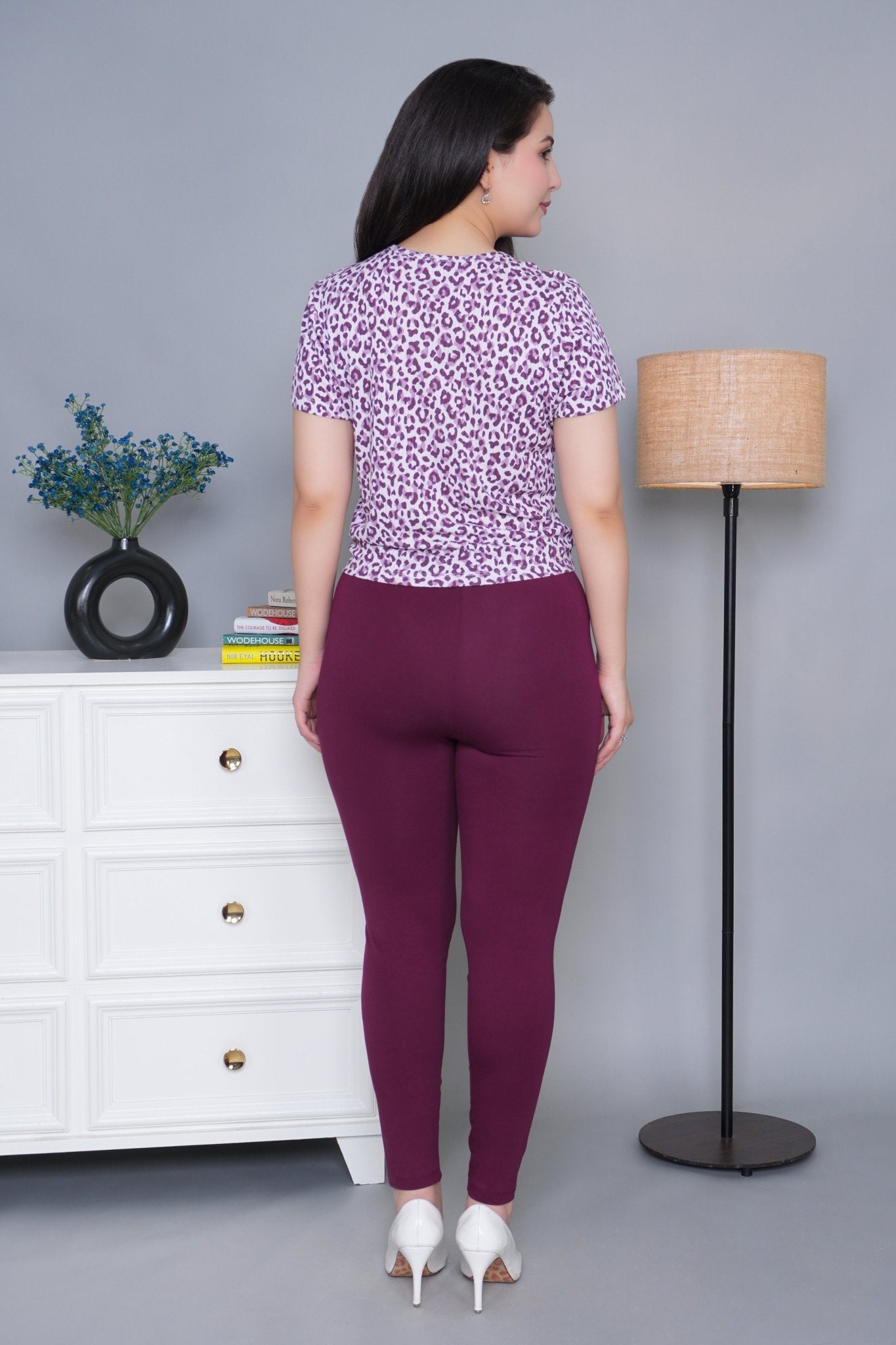 Plum cotton lycra legging - Cotton leggings