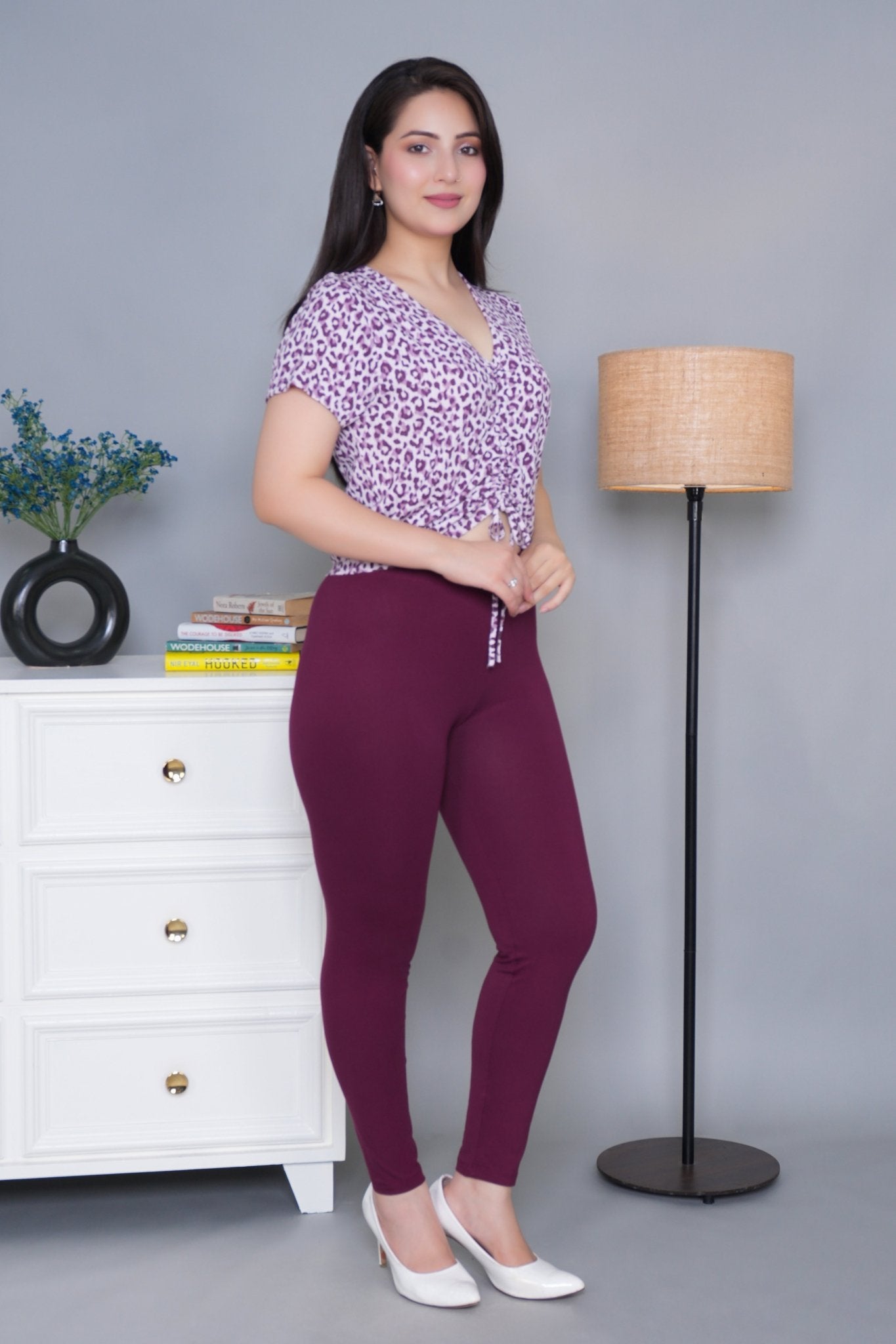 Plum cotton lycra legging - Cotton leggings