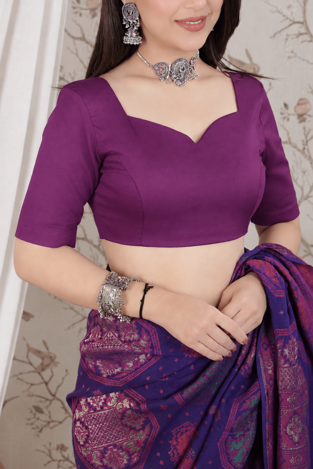 Plum sweetheart neck cotton blouse made from premium cotton -Blouse