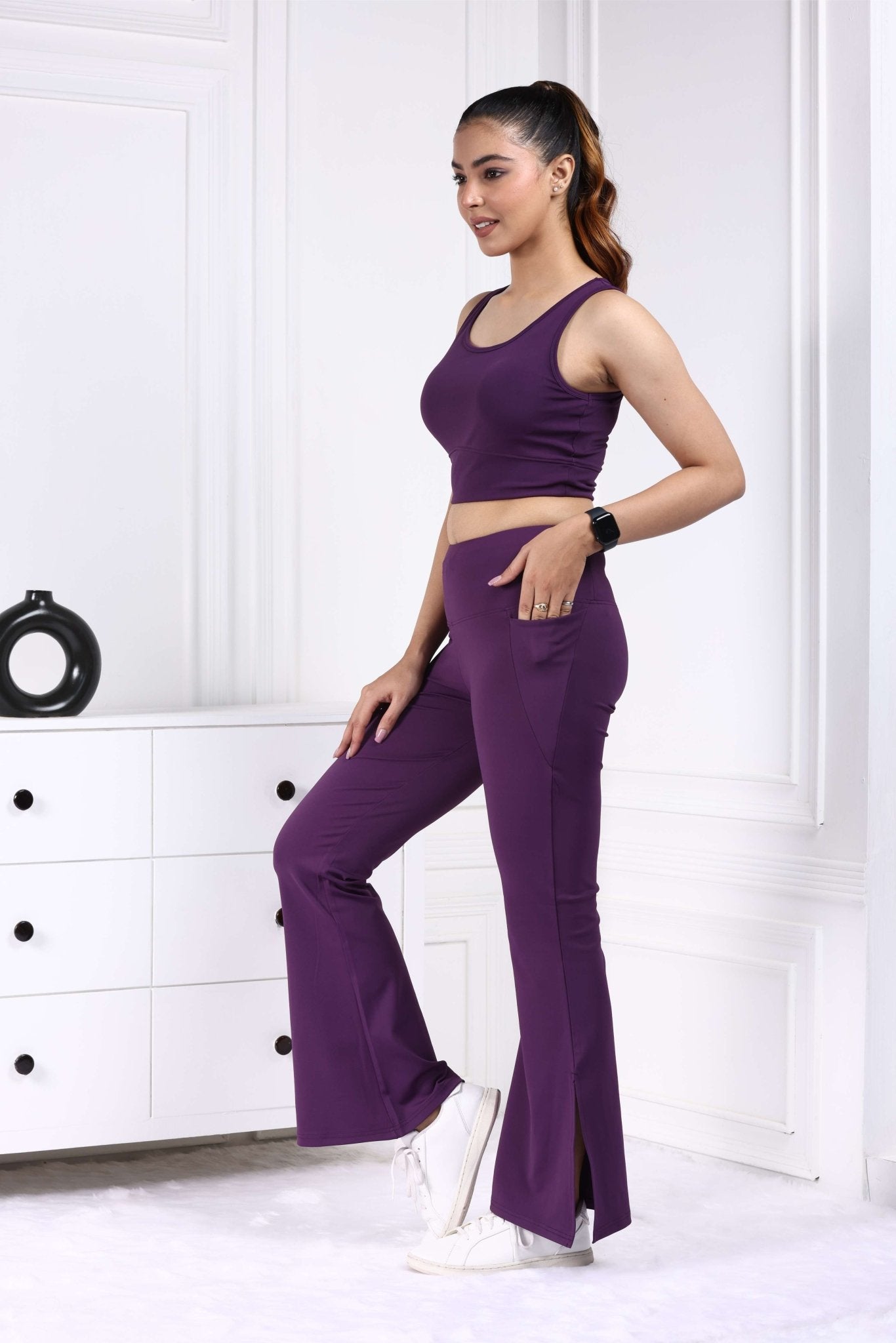 Purple Active Flare with Slit Pants - Active flare with slit pants