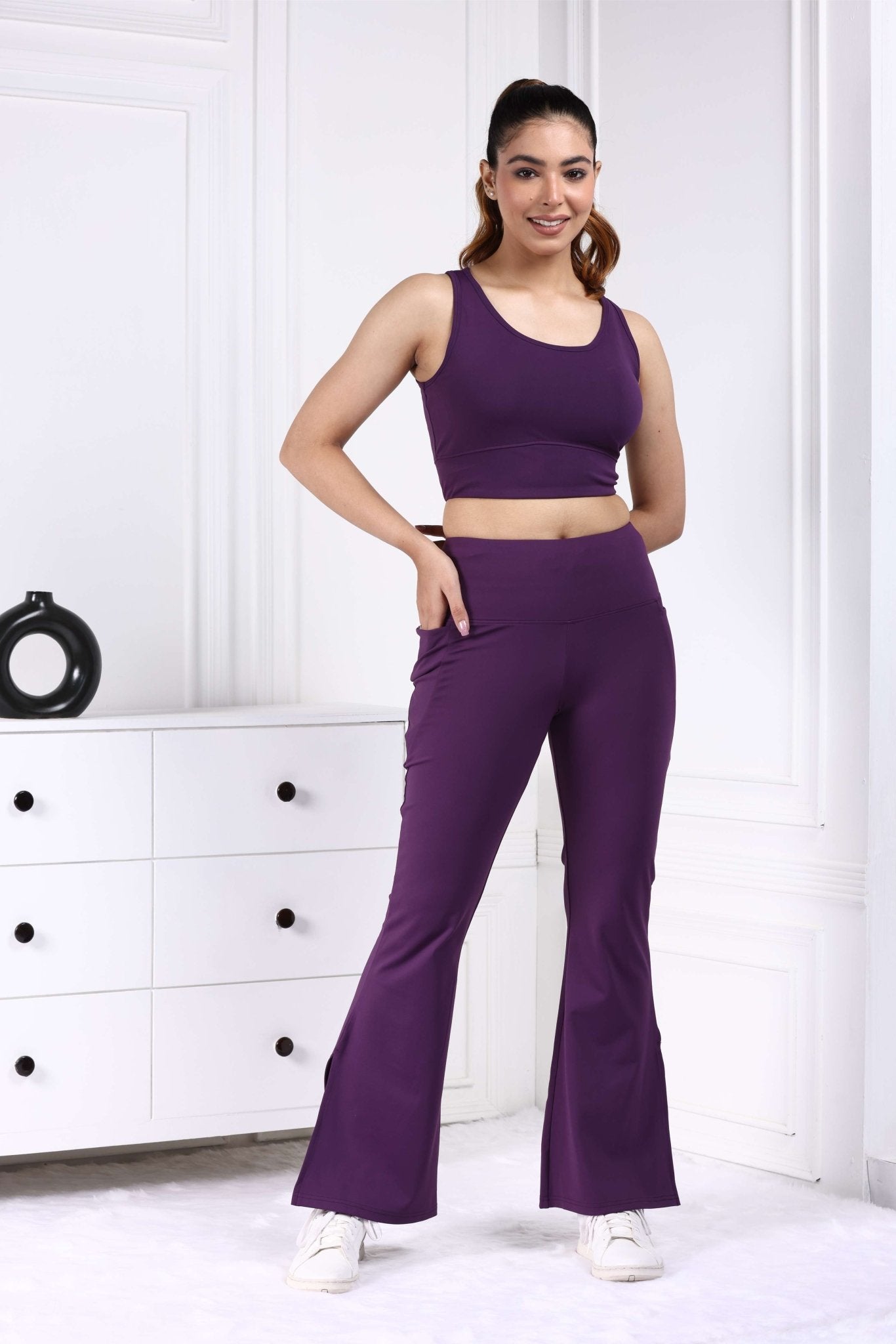 Purple Active Flare with Slit Pants - Active flare with slit pants