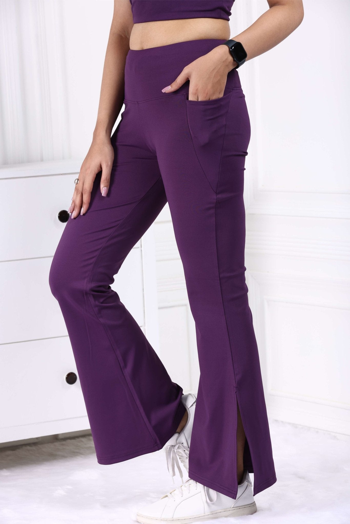 Purple Active Flare with Slit Pants - Active flare with slit pants