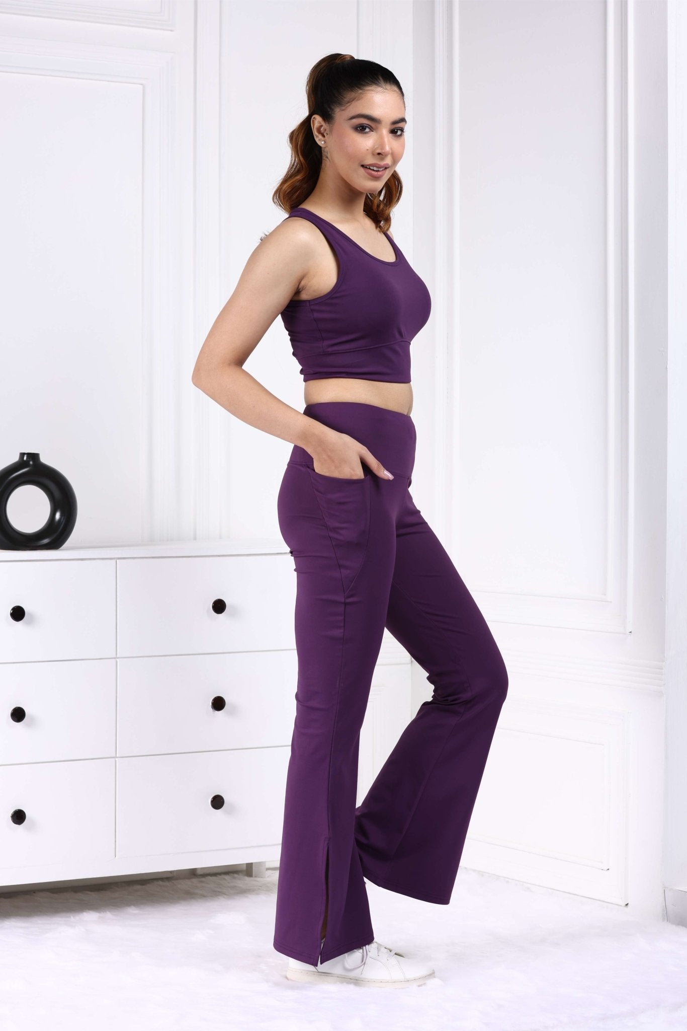 Purple Active Flare with Slit Pants - Active flare with slit pants