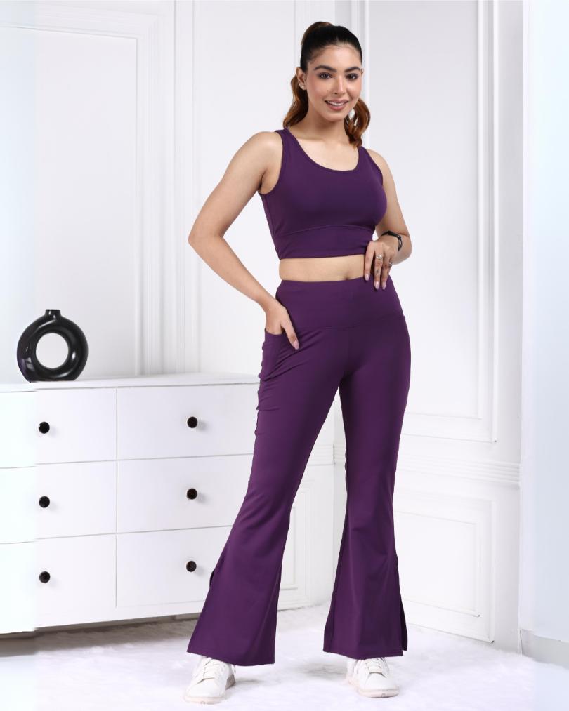 Purple Active Flare with Slit Pants - Active flare with slit pants