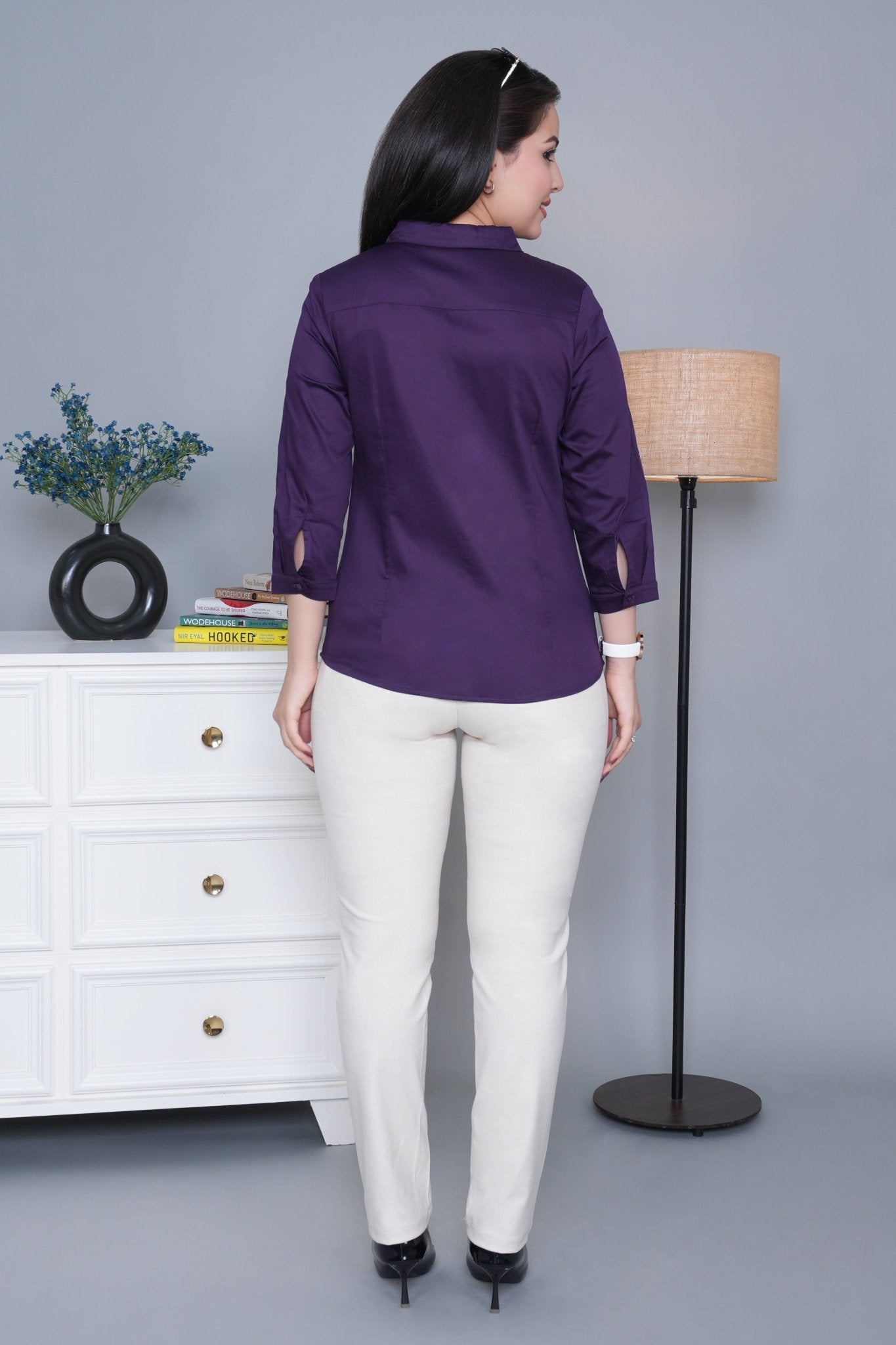 Purple cotton office placket shirt - Cotton office placket shirt