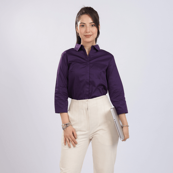 Purple cotton office placket shirt -Cotton office placket shirt
