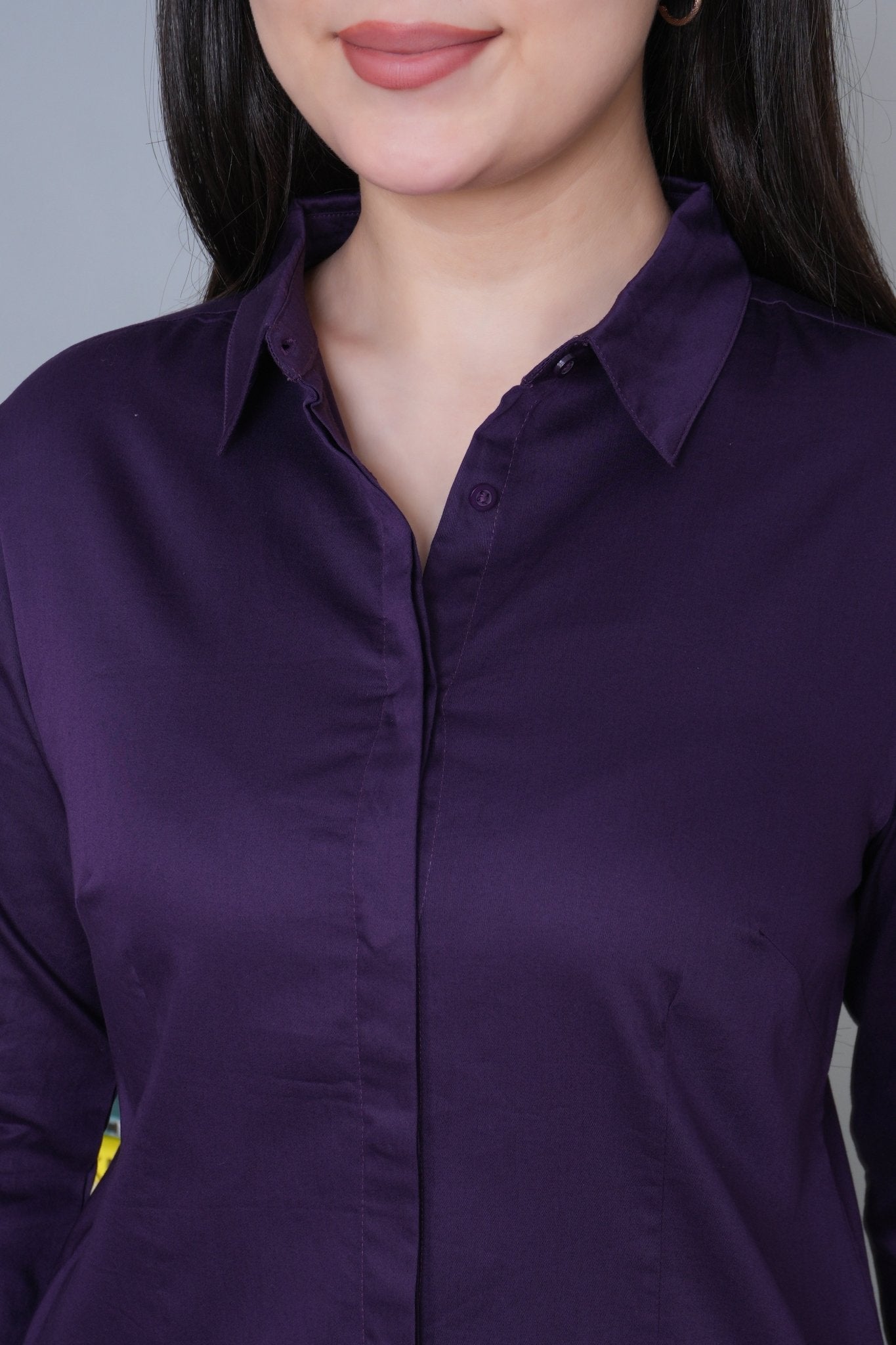 Purple cotton office placket shirt - Cotton office placket shirt