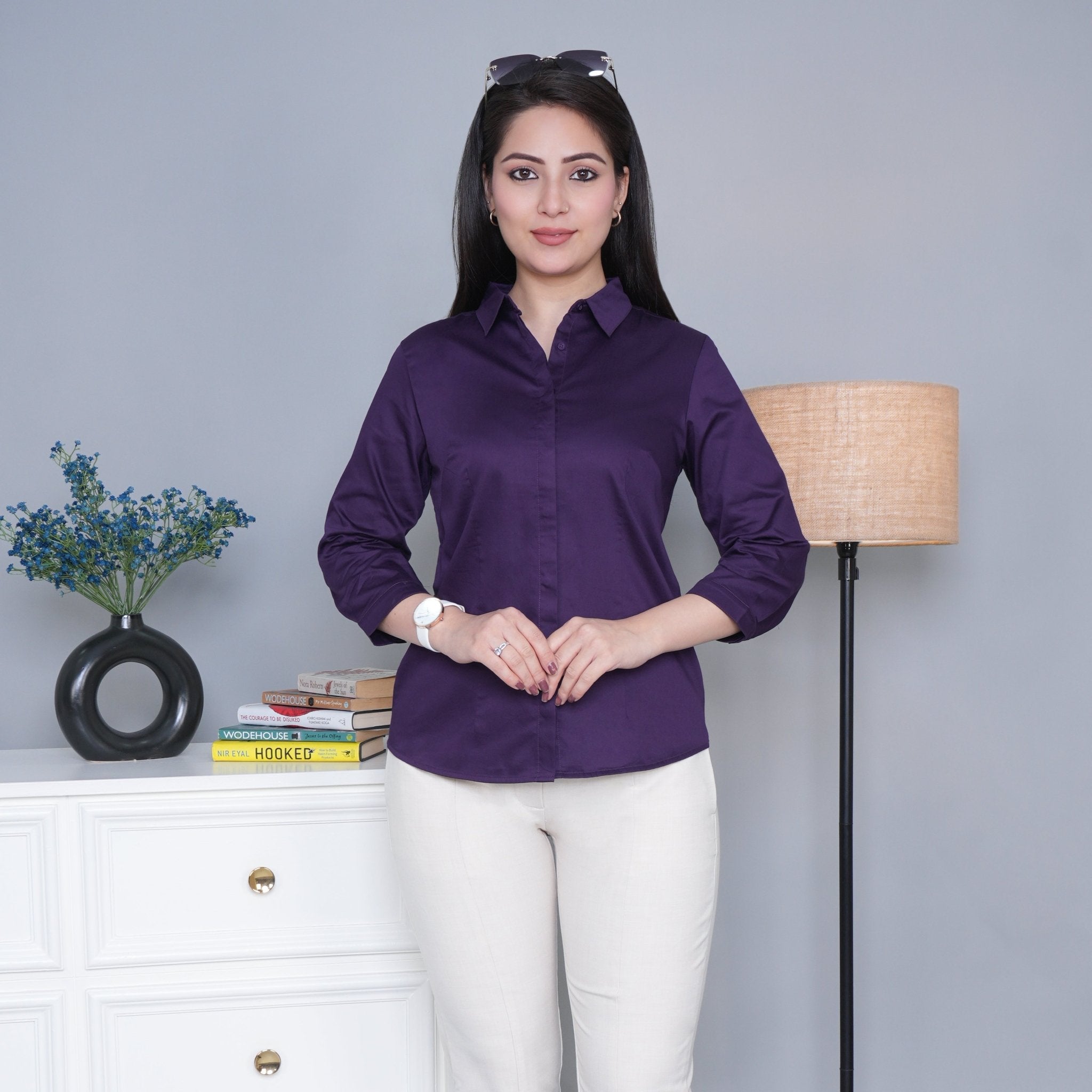 Purple cotton office placket shirt - Cotton office placket shirt