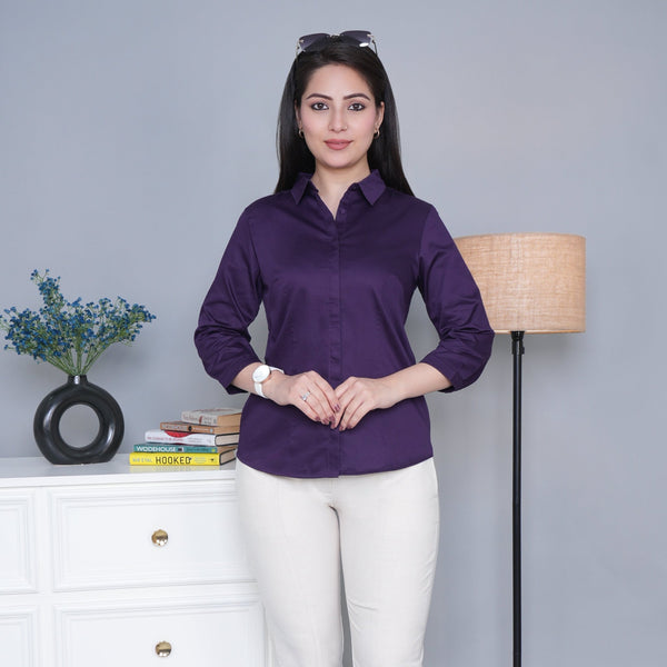 Purple cotton office placket shirt - Cotton office placket shirt