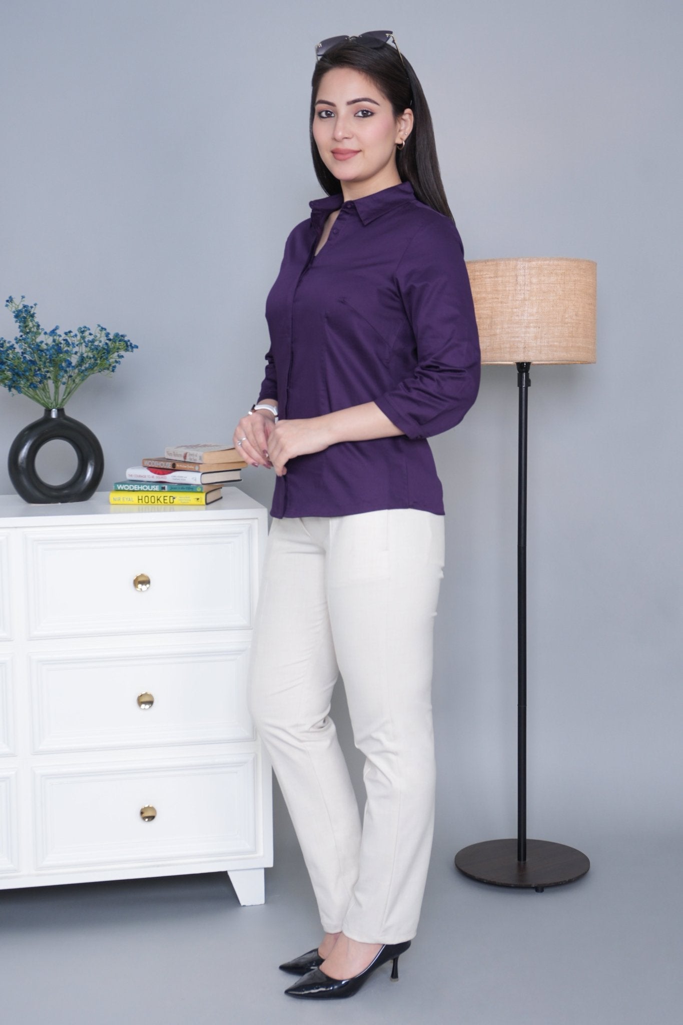 Purple cotton office placket shirt - Cotton office placket shirt