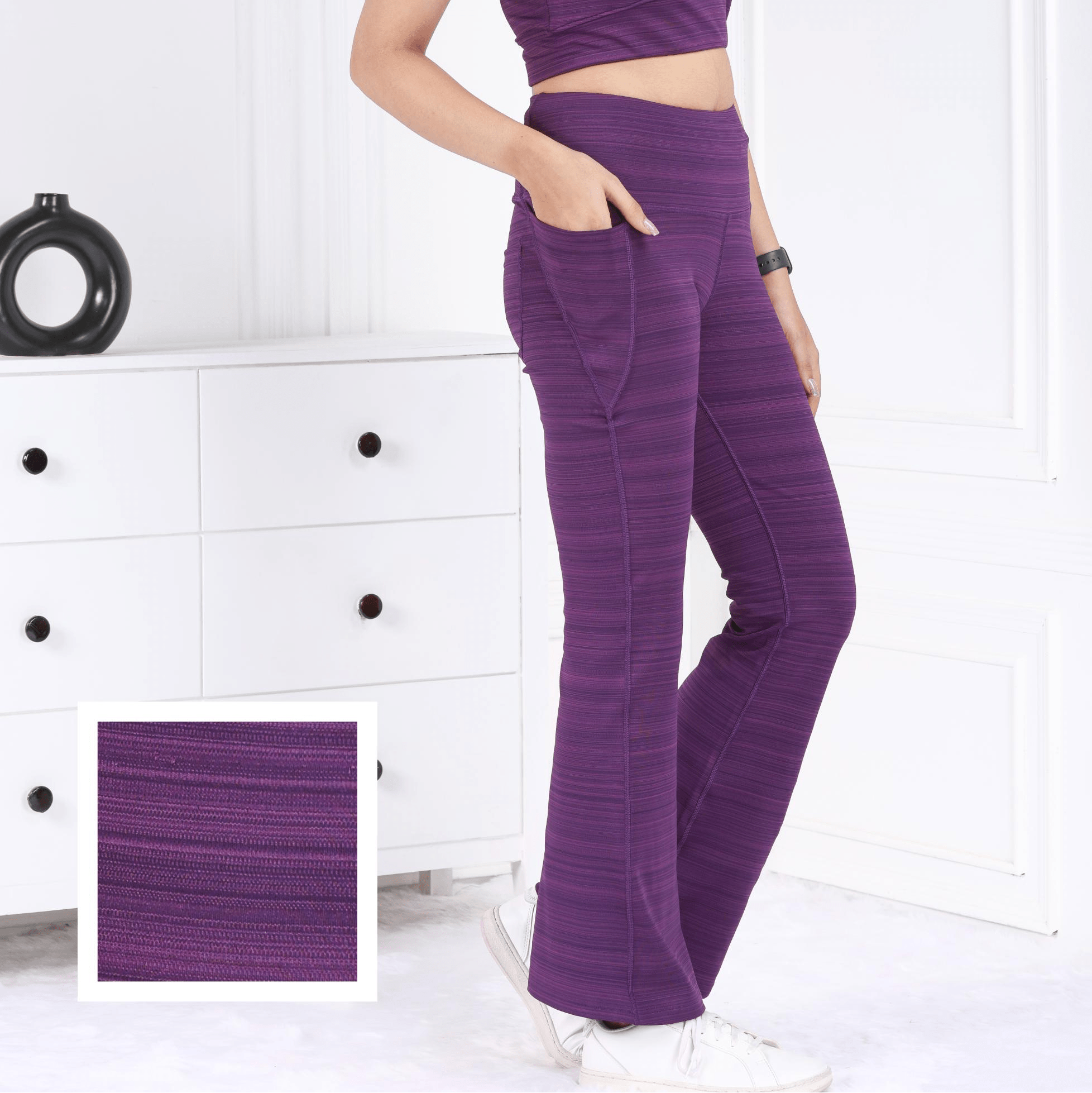 Purple Melange Active Flare Pants - Active melange flare pants