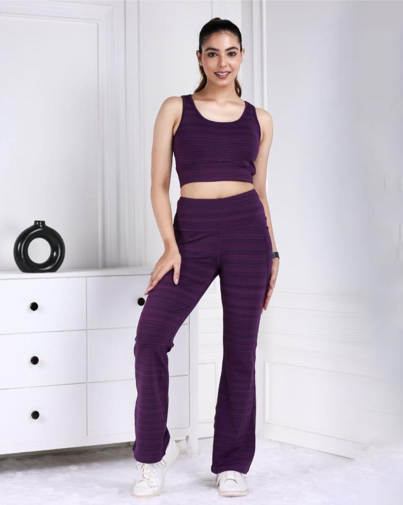 Purple Melange Active Flare Pants - Active melange flare pants