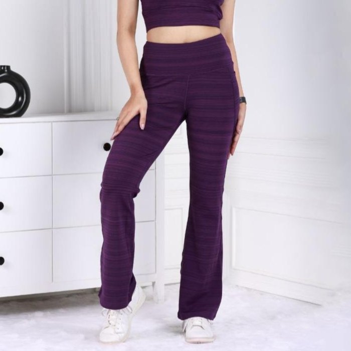 Purple Melange Active Flare Pants - Active melange flare pants