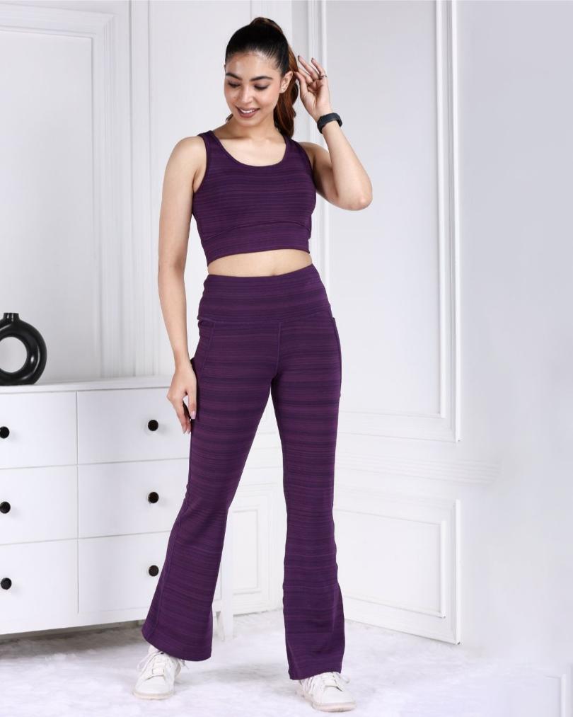 Purple Melange Active Flare Pants - Active melange flare pants