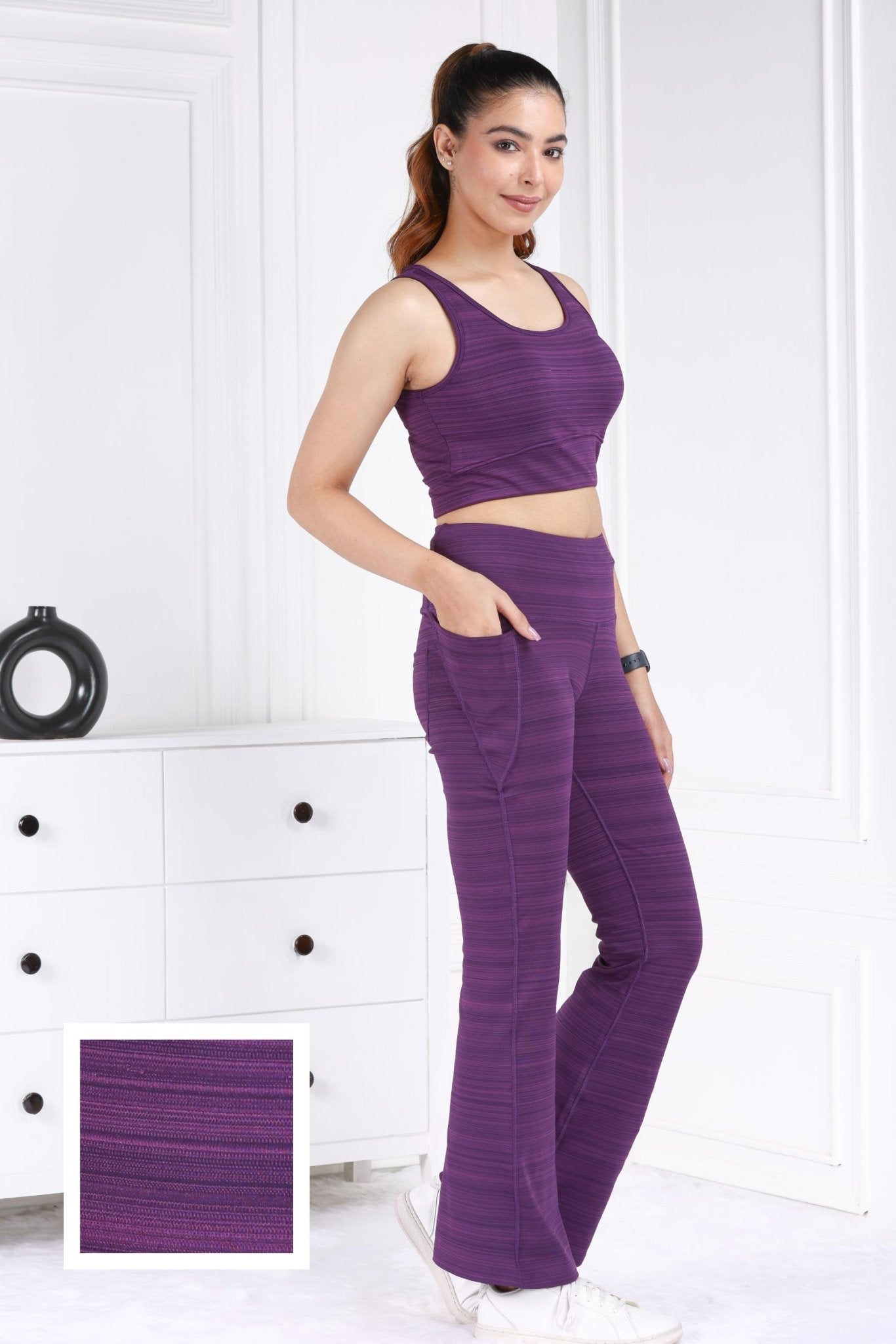 Purple Melange Active Flare Pants - Active melange flare pants