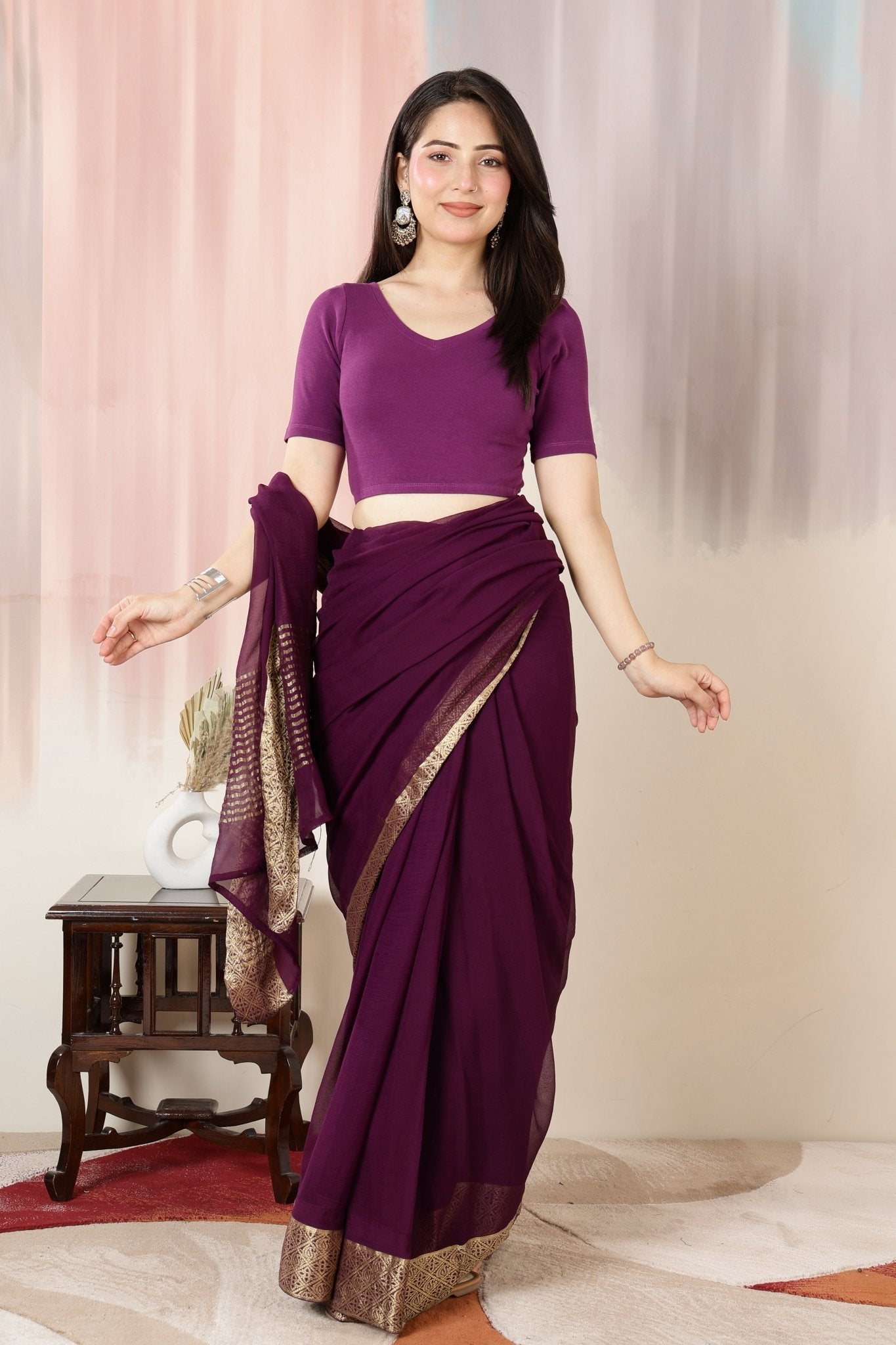 Purple Rib Blouse [ 100% USA HQ Cotton, 280 GSM non transparent fabric ] -Rib blouse
