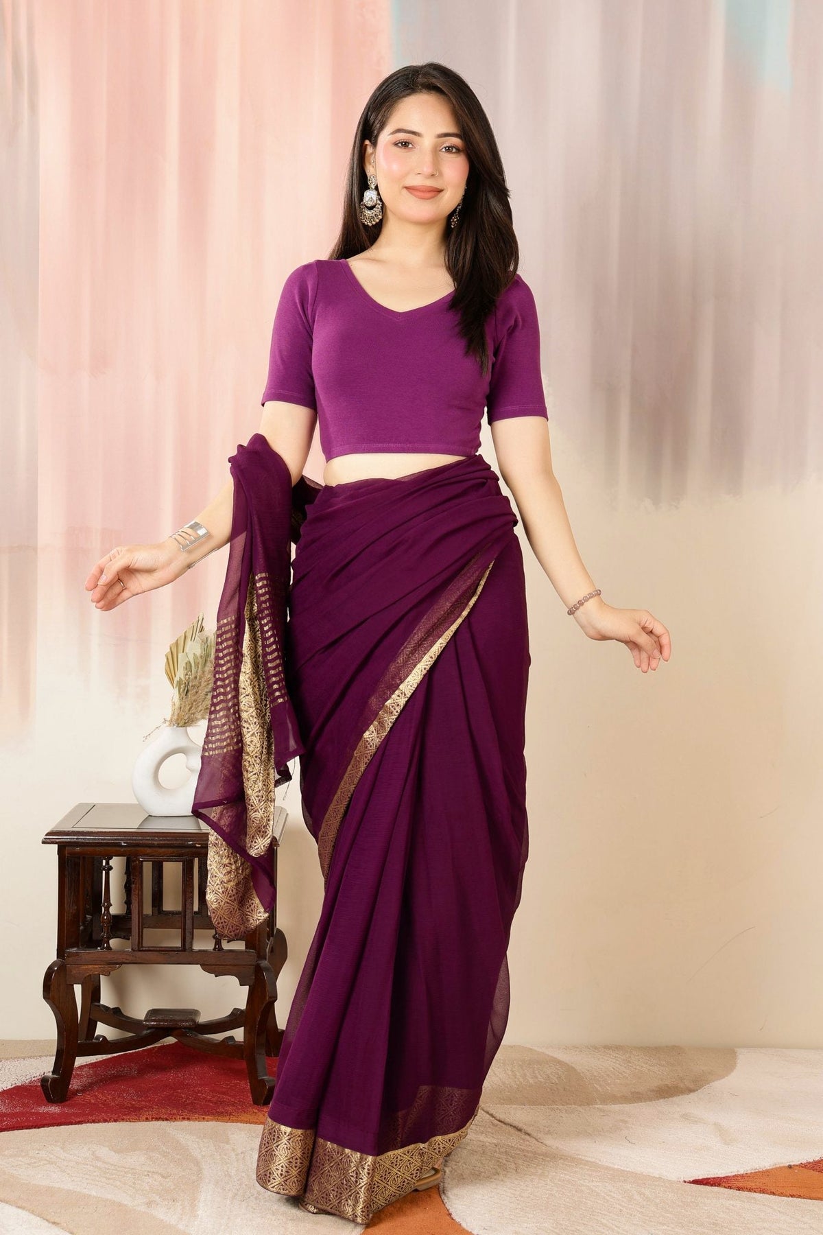Purple Rib Blouse [ 100% USA HQ Cotton, 280 GSM non transparent fabric ] -Rib blouse