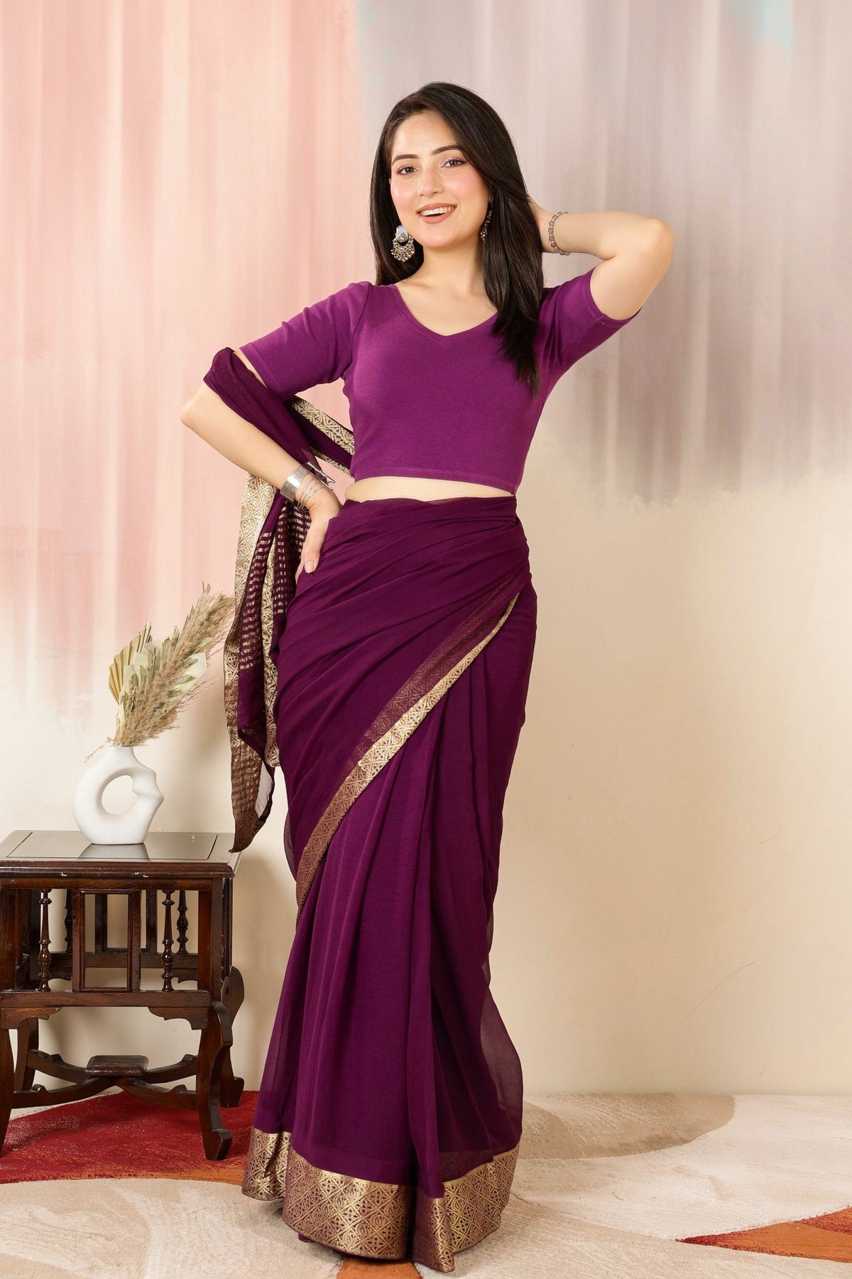 Purple Rib Blouse [ 100% USA HQ Cotton, 280 GSM non transparent fabric ] -Rib blouse