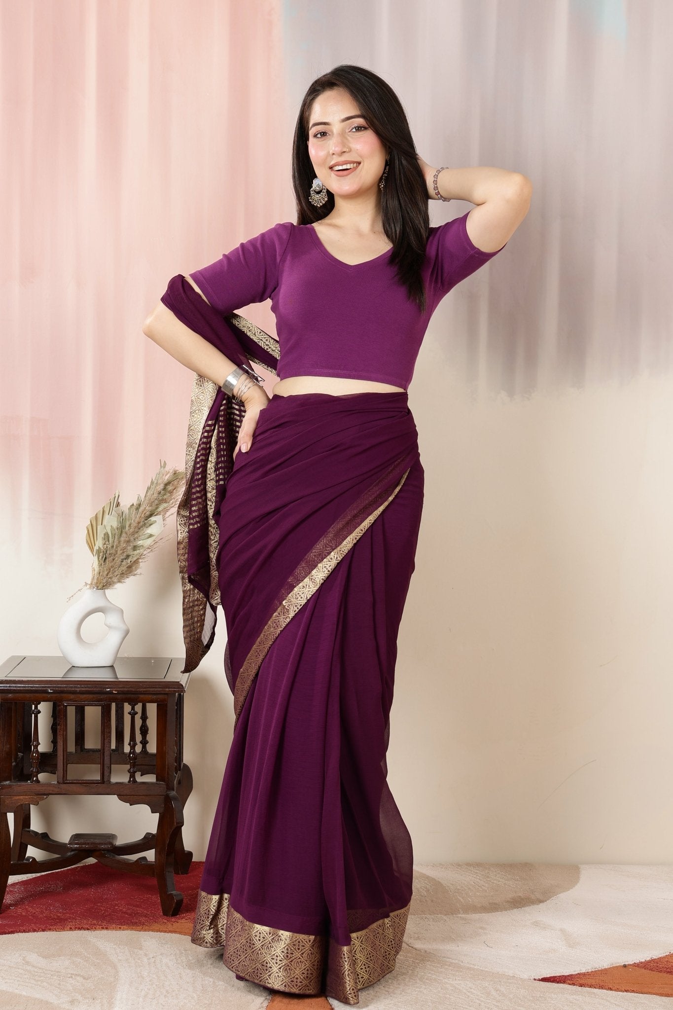 Purple Rib Blouse [ 100% USA HQ Cotton, 280 GSM non transparent fabric ] -Rib blouse