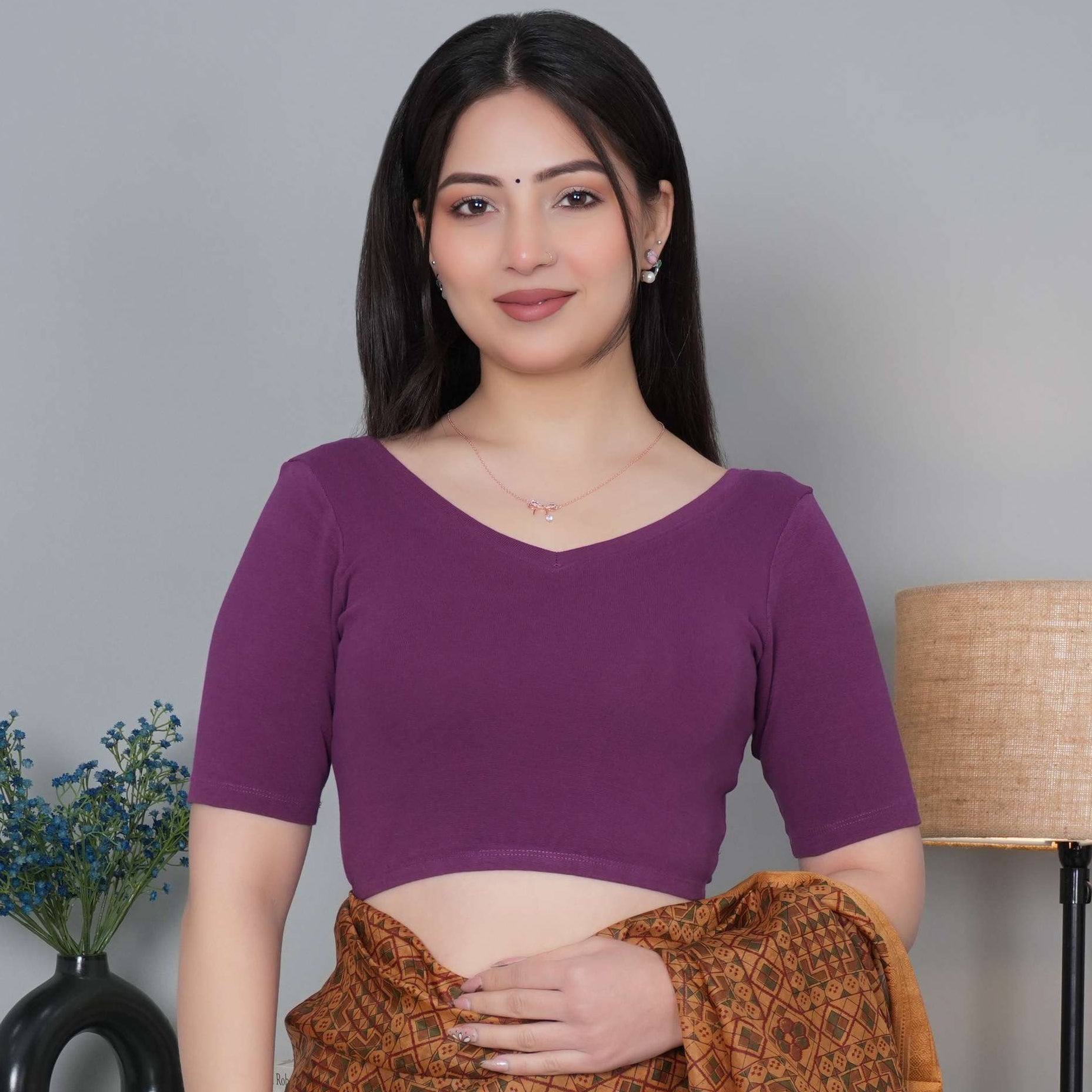 Purple Rib Blouse [ 100% USA HQ Cotton, 280 GSM non transparent fabric ] - Rib blouse