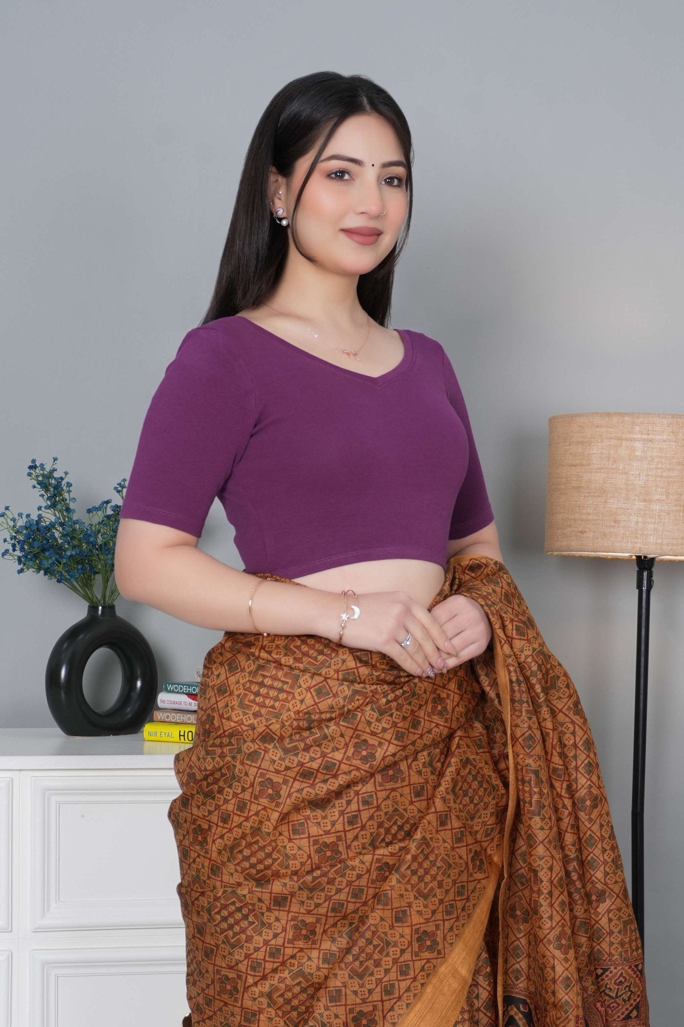 Purple Rib Blouse [ 100% USA HQ Cotton, 280 GSM non transparent fabric ] - Rib blouse