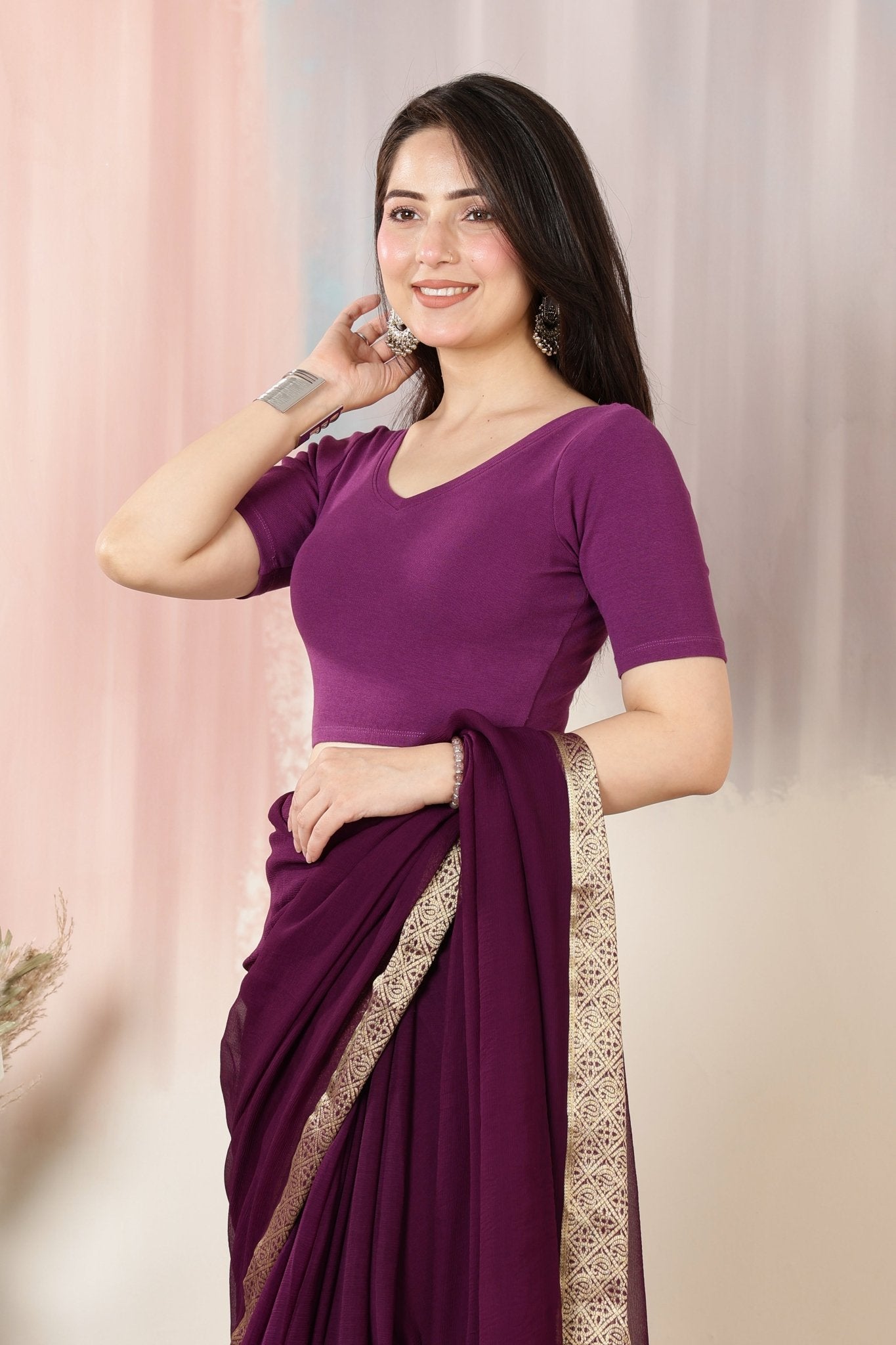 Purple Rib Blouse [ 100% USA HQ Cotton, 280 GSM non transparent fabric ] -Rib blouse