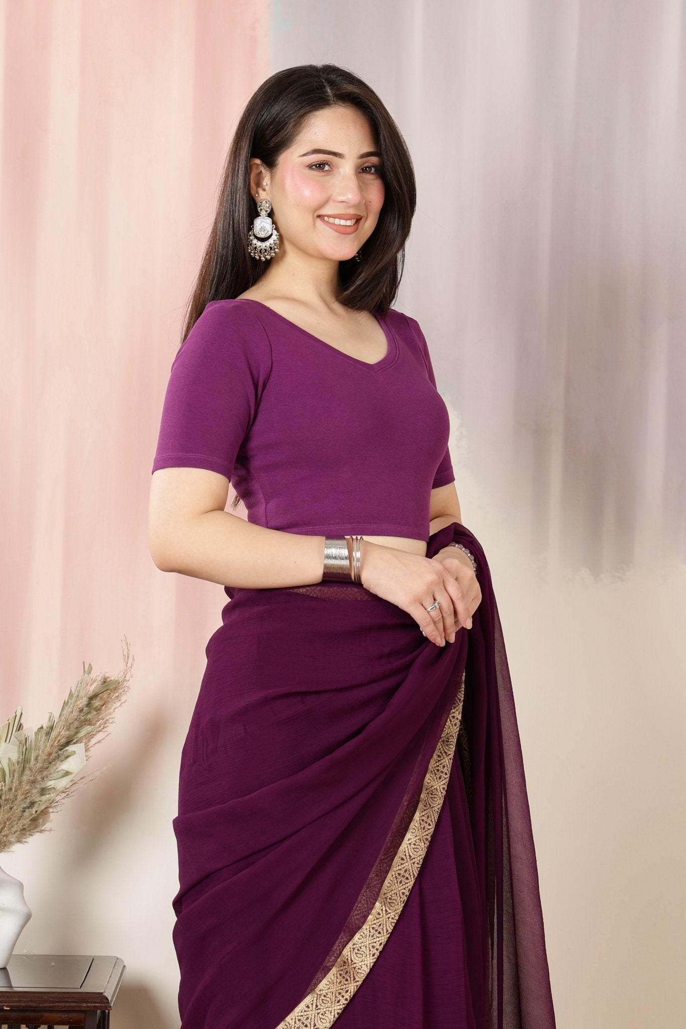 Purple Rib Blouse [ 100% USA HQ Cotton, 280 GSM non transparent fabric ] -Rib blouse