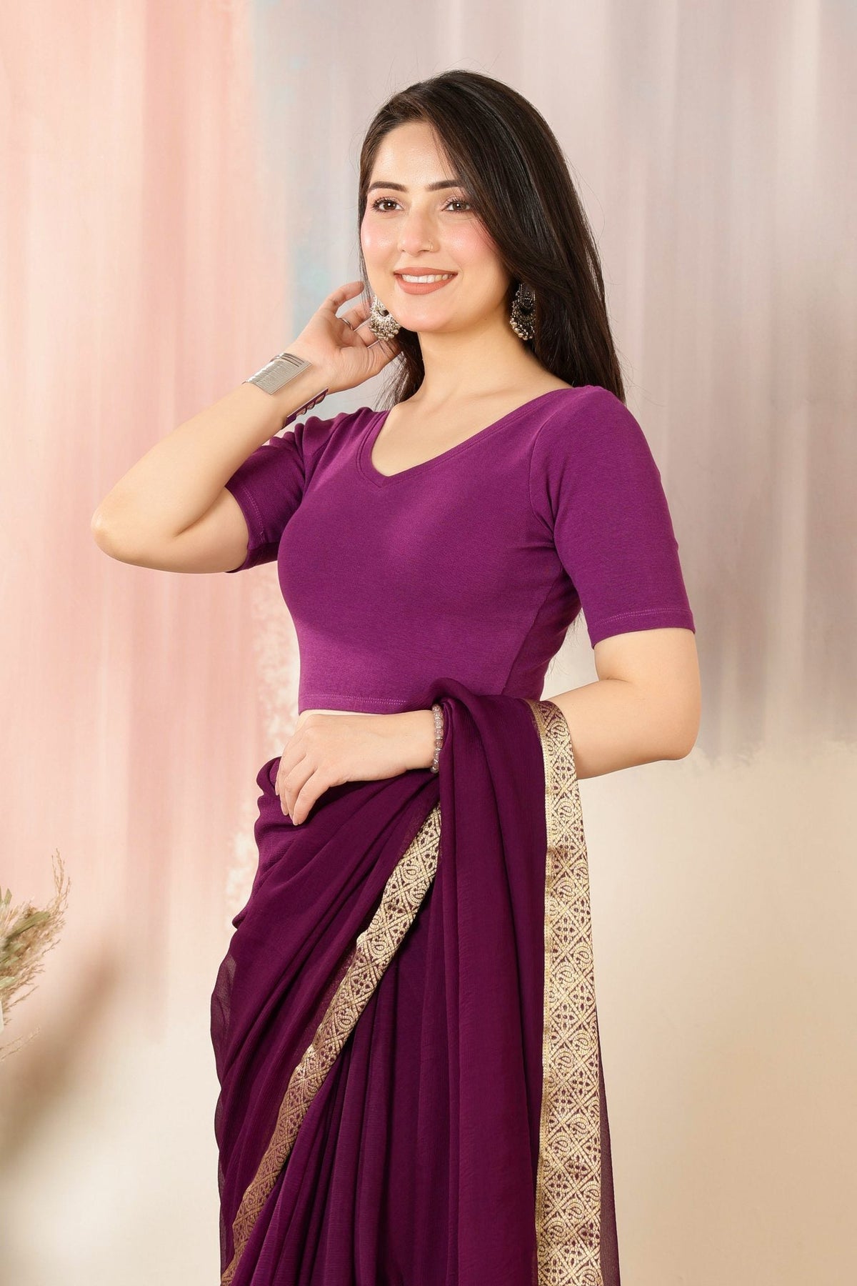 Purple Rib Blouse [ 100% USA HQ Cotton, 280 GSM non transparent fabric ] -Rib blouse
