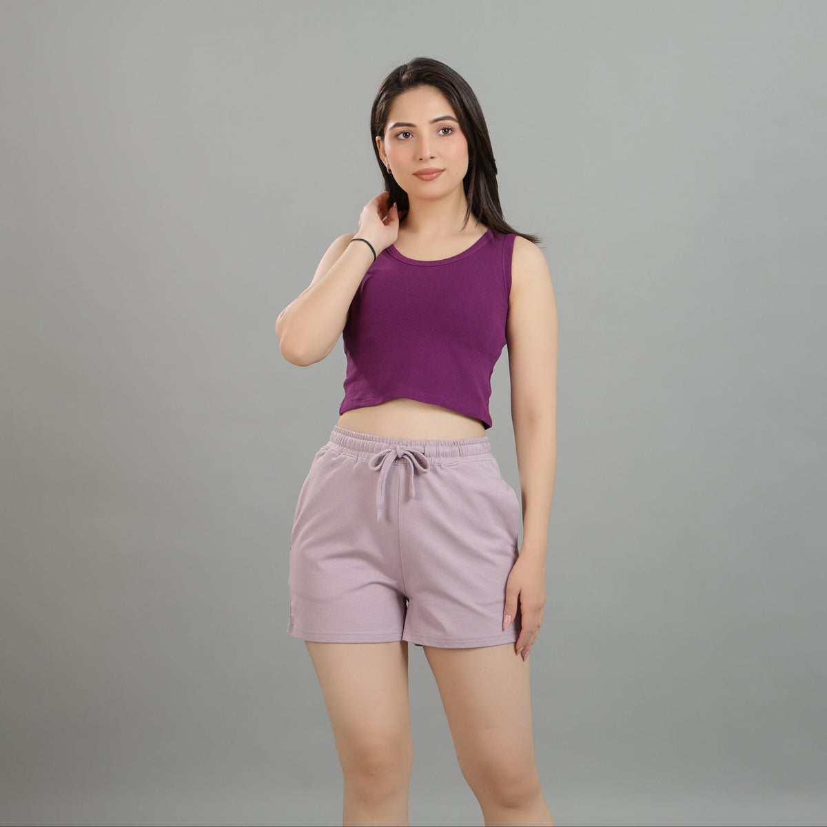 Purple Rib Crop Vest [ 100% USA HQ Cotton, 280 GSM non transparent fabric ] -Rib crop vest