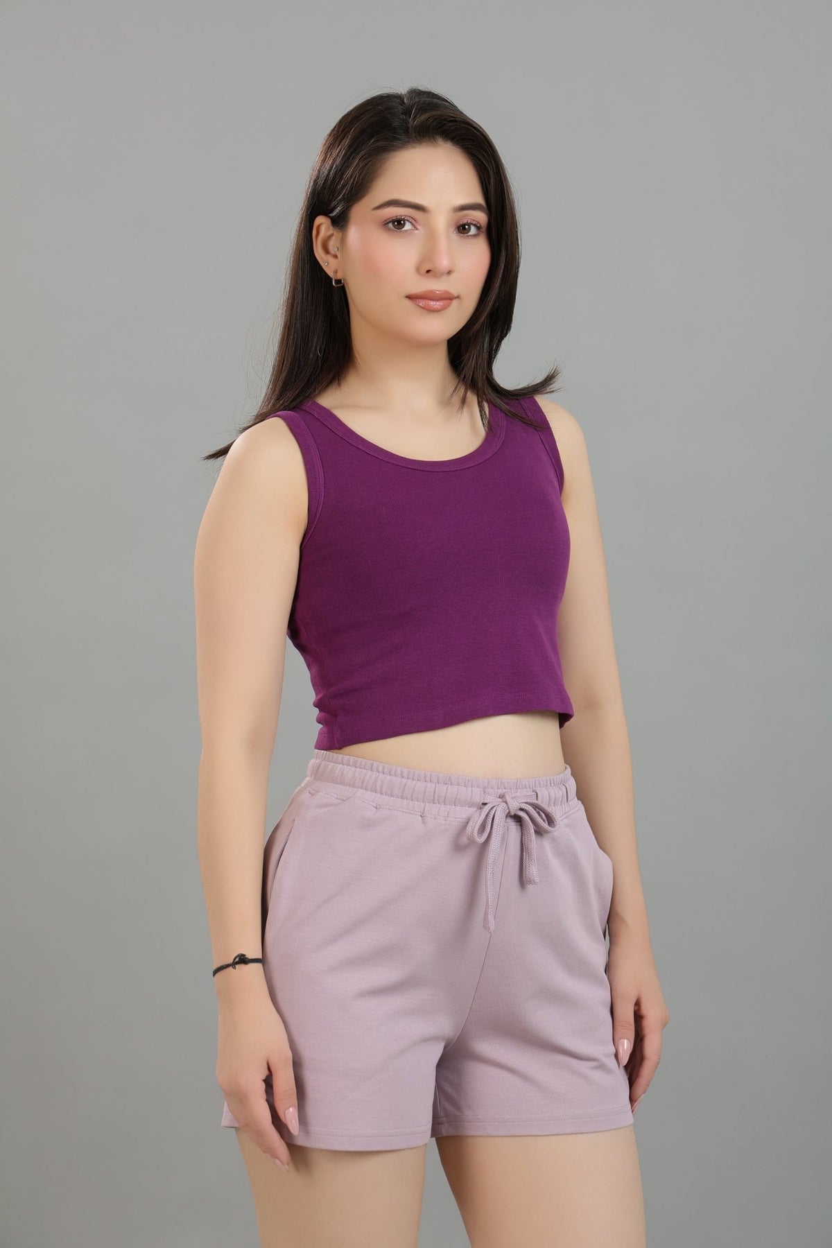 Purple Rib Crop Vest [ 100% USA HQ Cotton, 280 GSM non transparent fabric ] -Rib crop vest