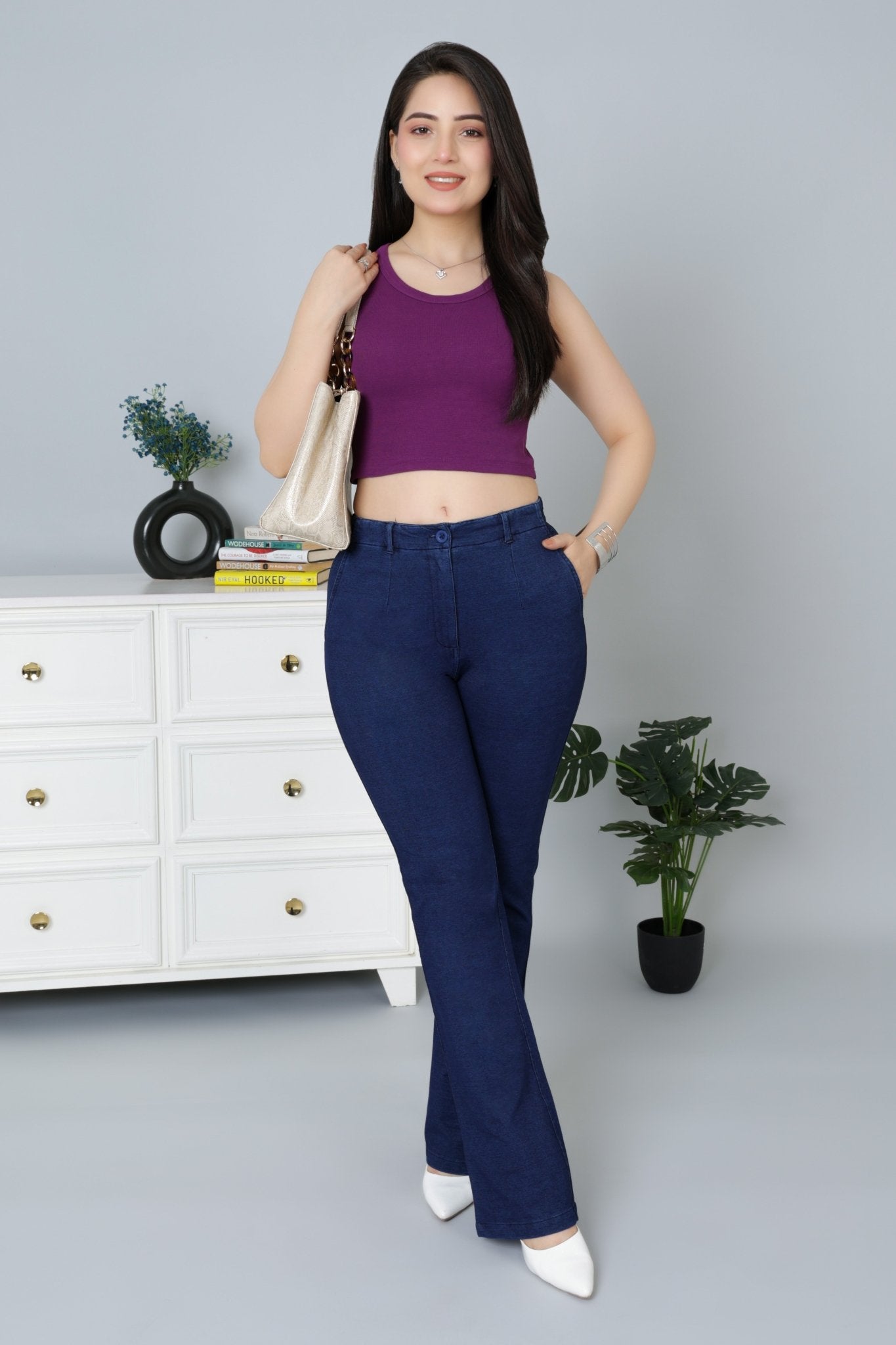 Purple Rib Crop Vest [ 100% USA HQ Cotton, 280 GSM non transparent fabric ] - Rib crop vest