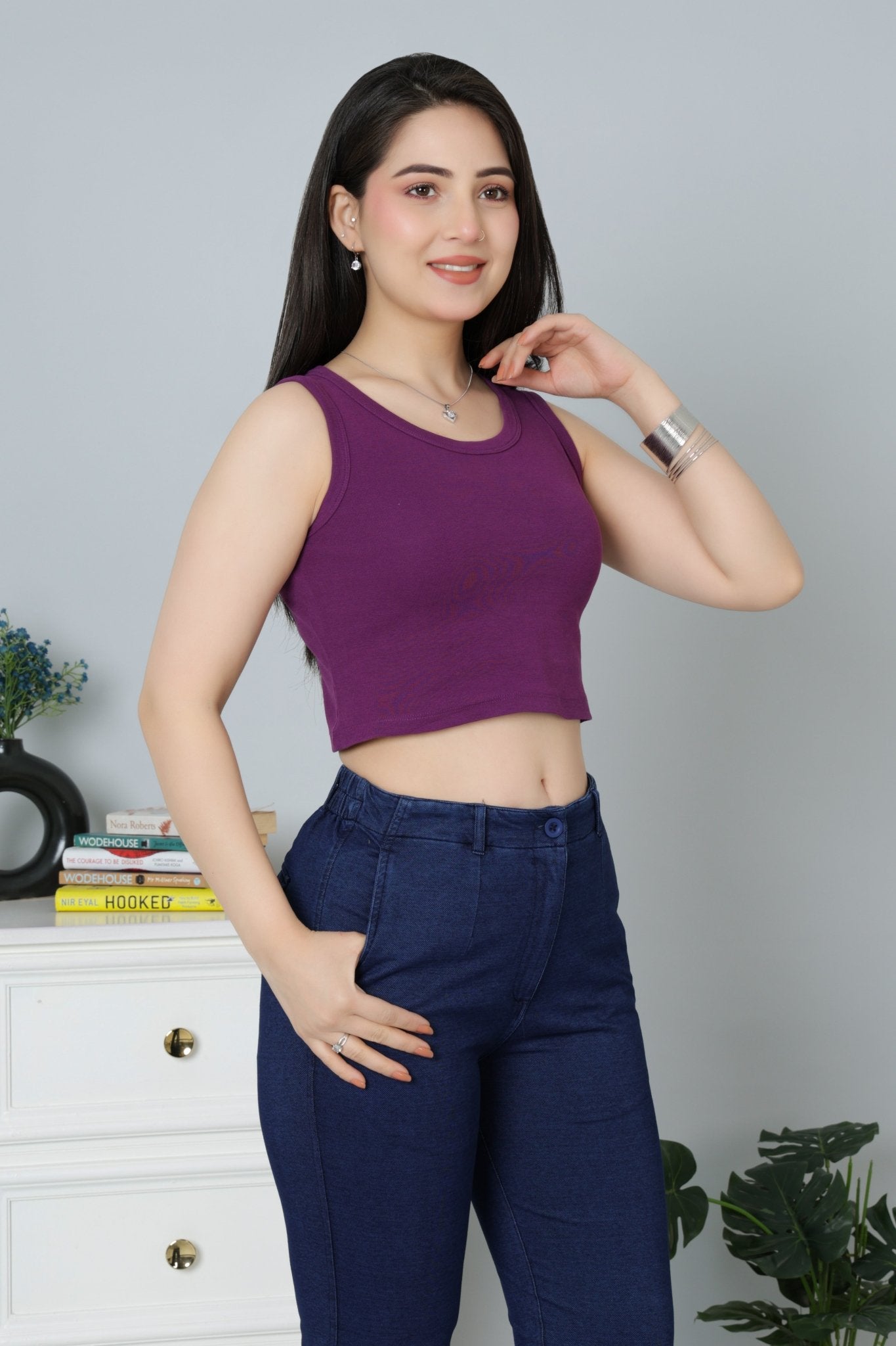Purple Rib Crop Vest [ 100% USA HQ Cotton, 280 GSM non transparent fabric ] - Rib crop vest