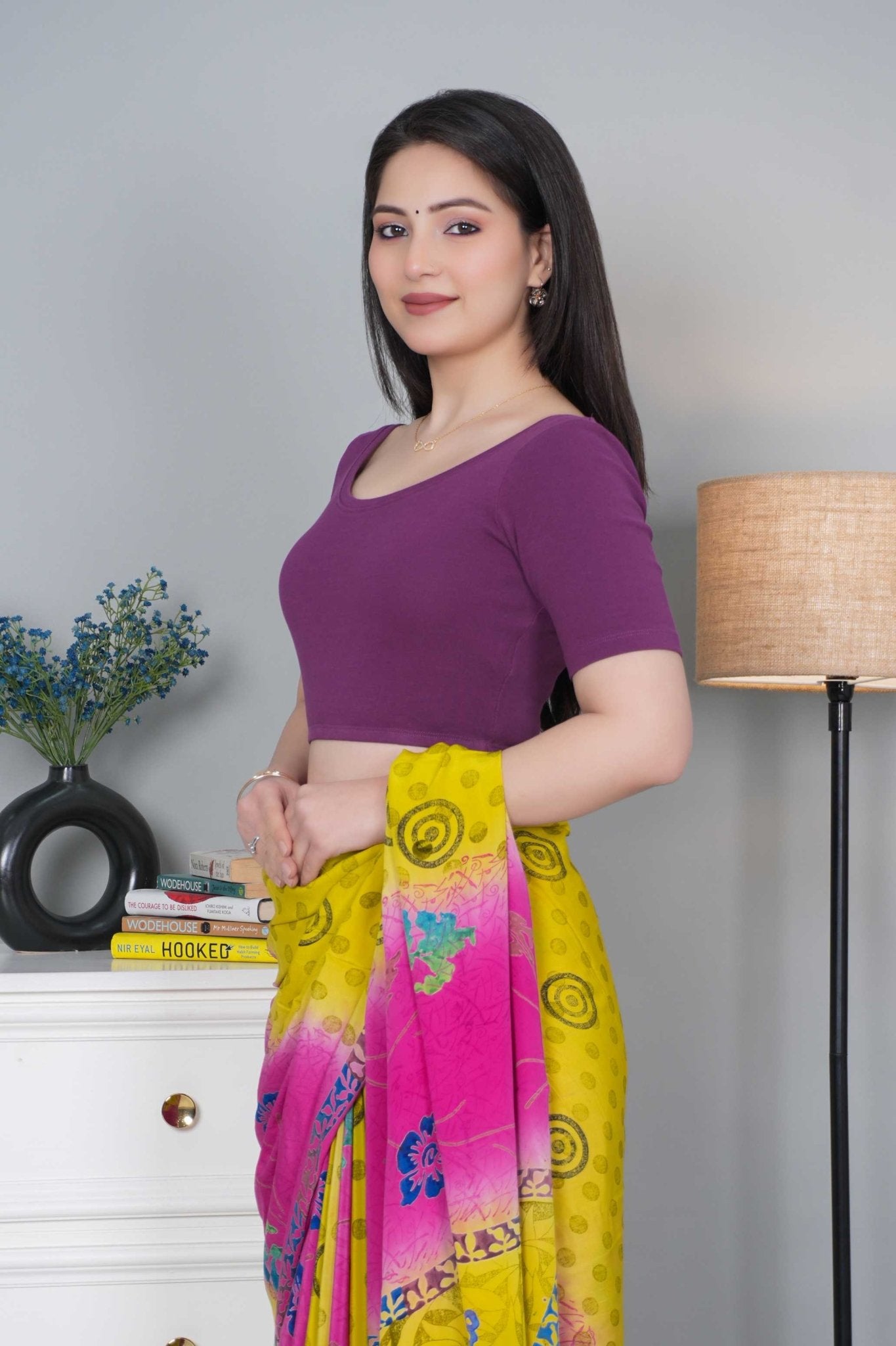 Purple Rib Roundneck Half Sleeve Blouse [ 100% USA HQ Cotton, 280 GSM non transparent fa0bric ] - Rib blouse