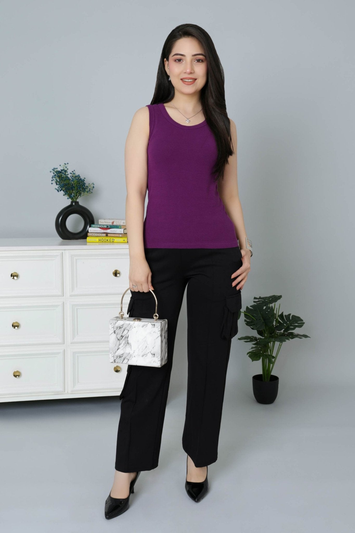 Purple Rib Top [ 280 GSM non transparent fabric ] - Rib top