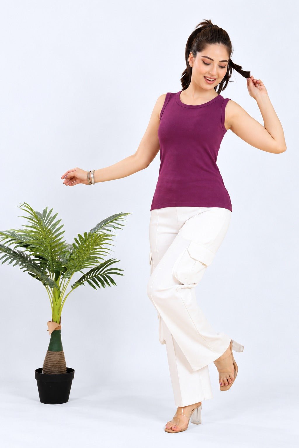 Purple Rib Top [ 280 GSM non transparent fabric ] -Rib top