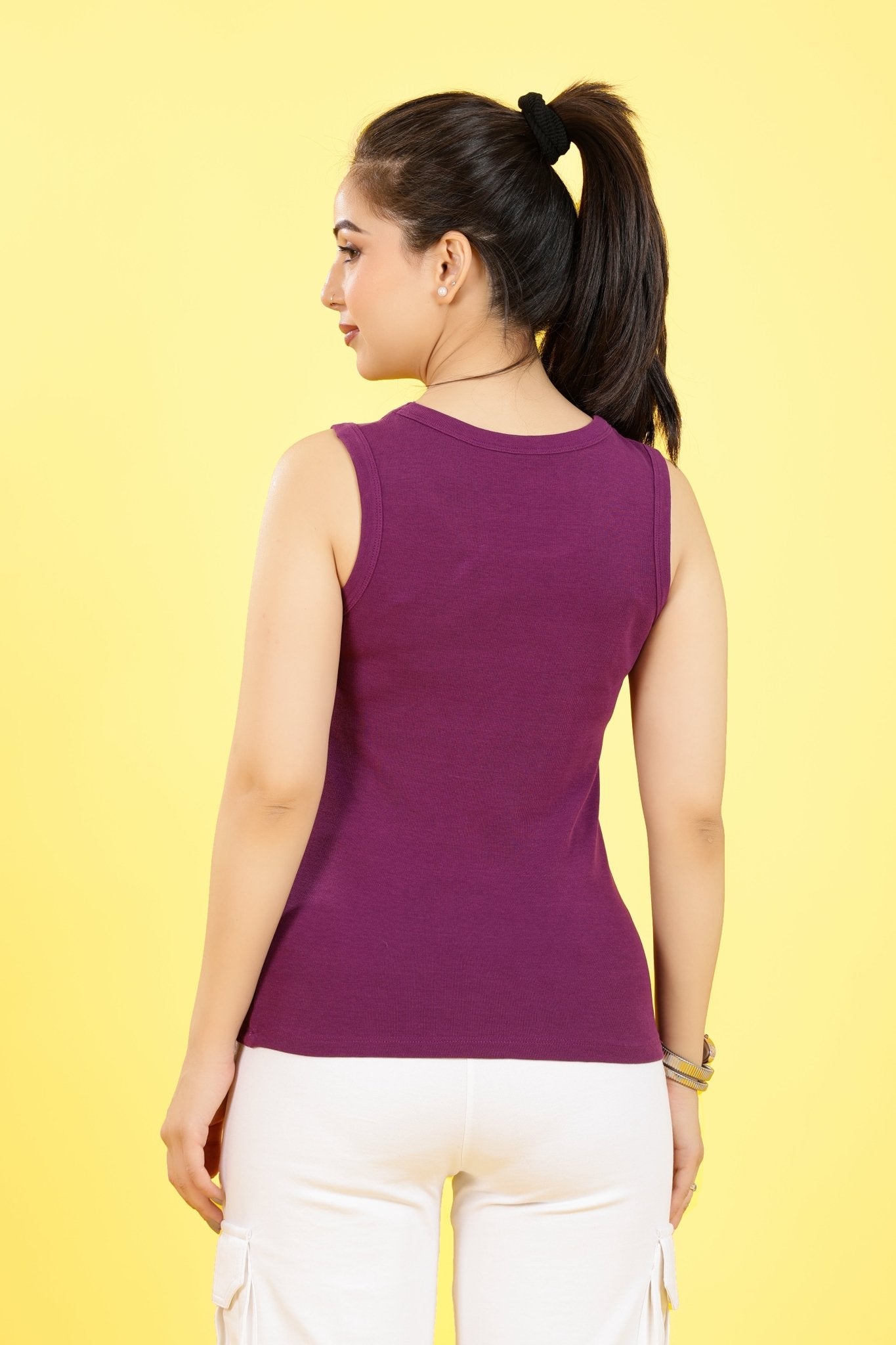 Purple Rib Top [ 280 GSM non transparent fabric ] -Rib top