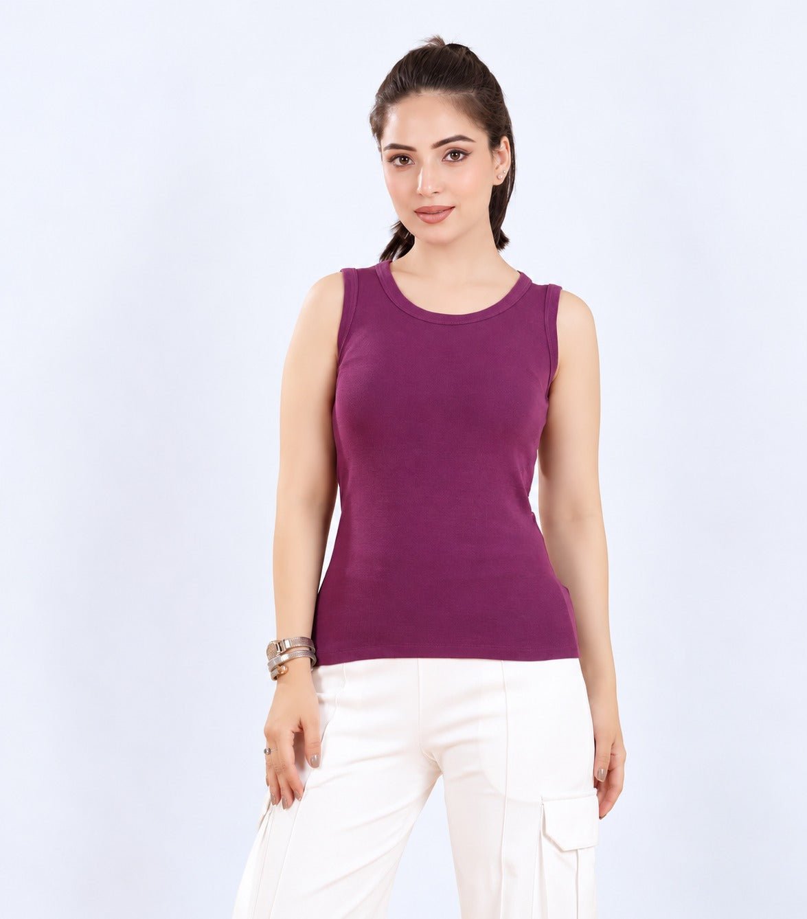 Purple Rib Top [ 280 GSM non transparent fabric ] -Rib top