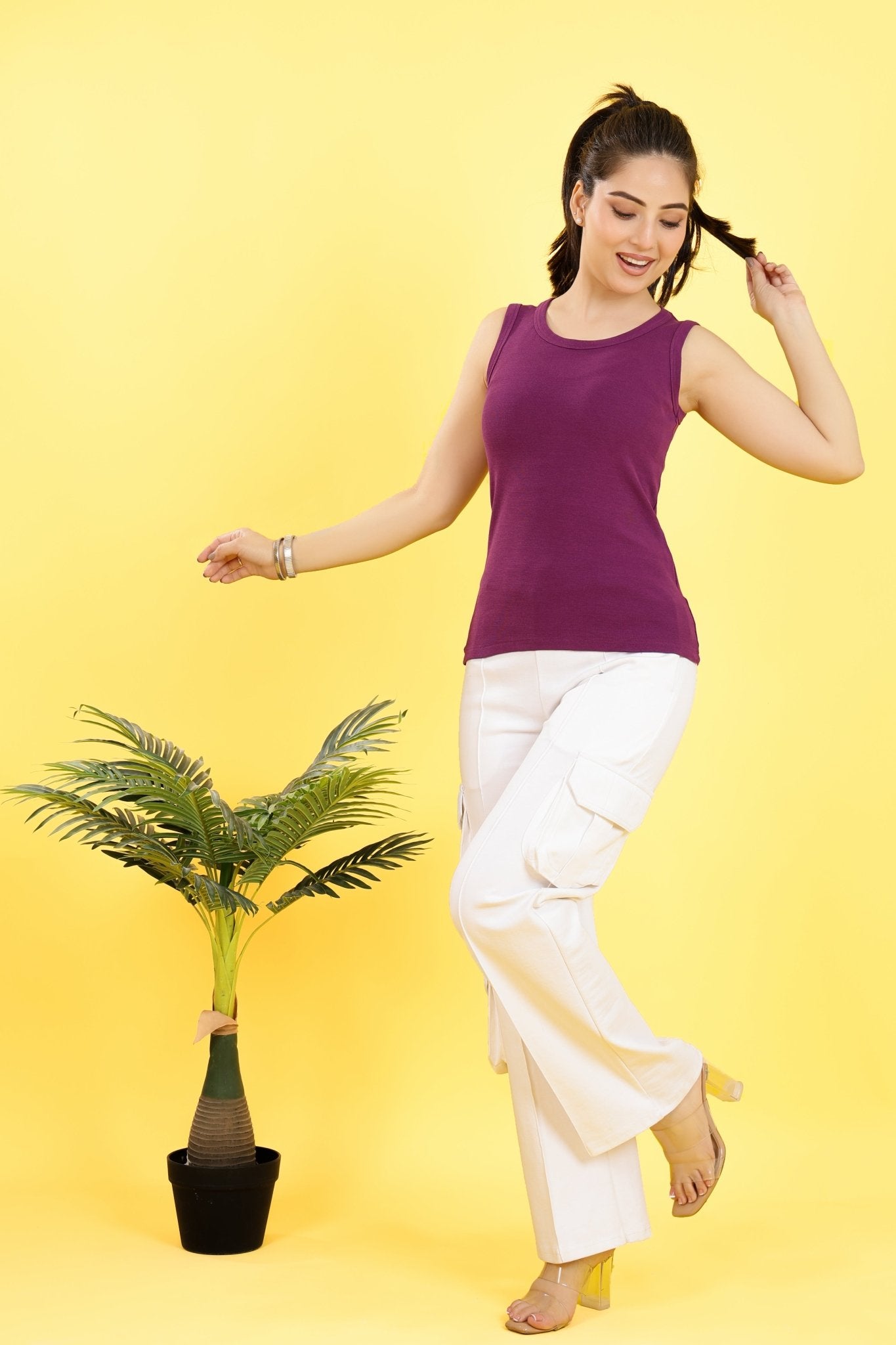 Purple Rib Top [ 280 GSM non transparent fabric ] -Rib top