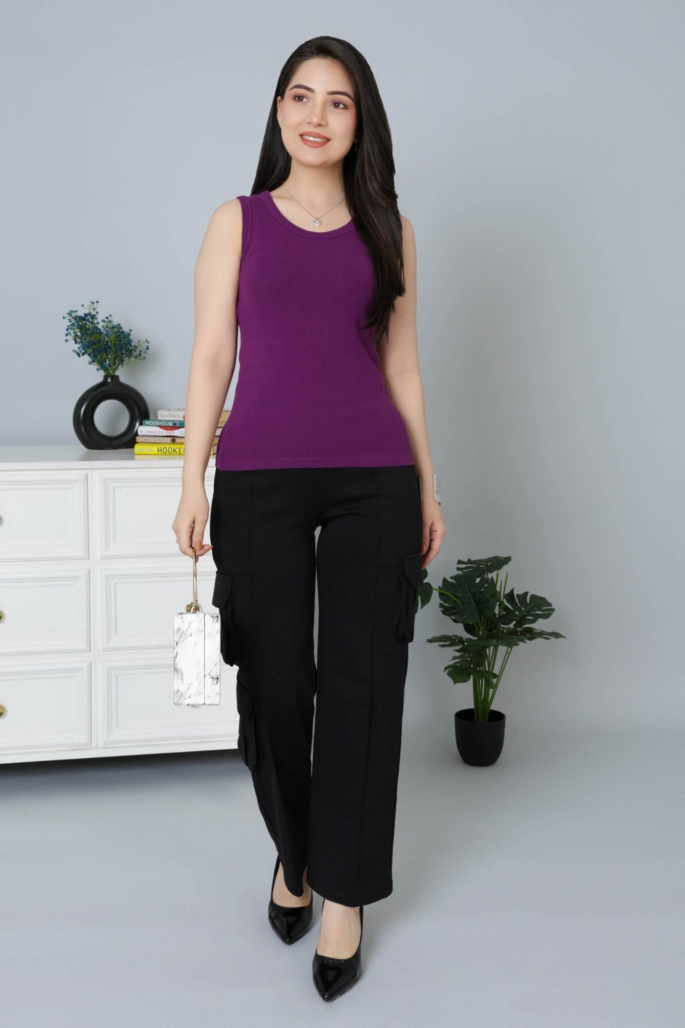 Purple Rib Top [ 280 GSM non transparent fabric ] - Rib top