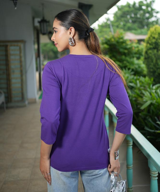 Purple Round Neck Cotton full Sleeve T Shirt - Cotton t shirt