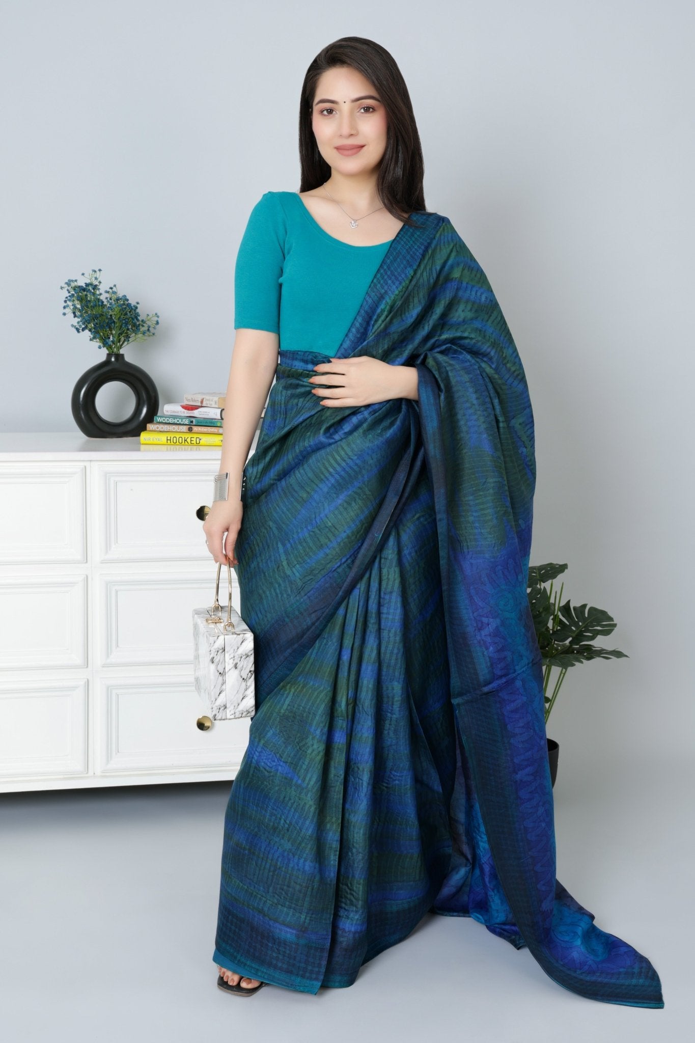 Rama Green Rib Roundneck Half Sleeve Blouse [ 100% USA HQ Cotton, 280 GSM non transparent fabric ] - Rib blouse