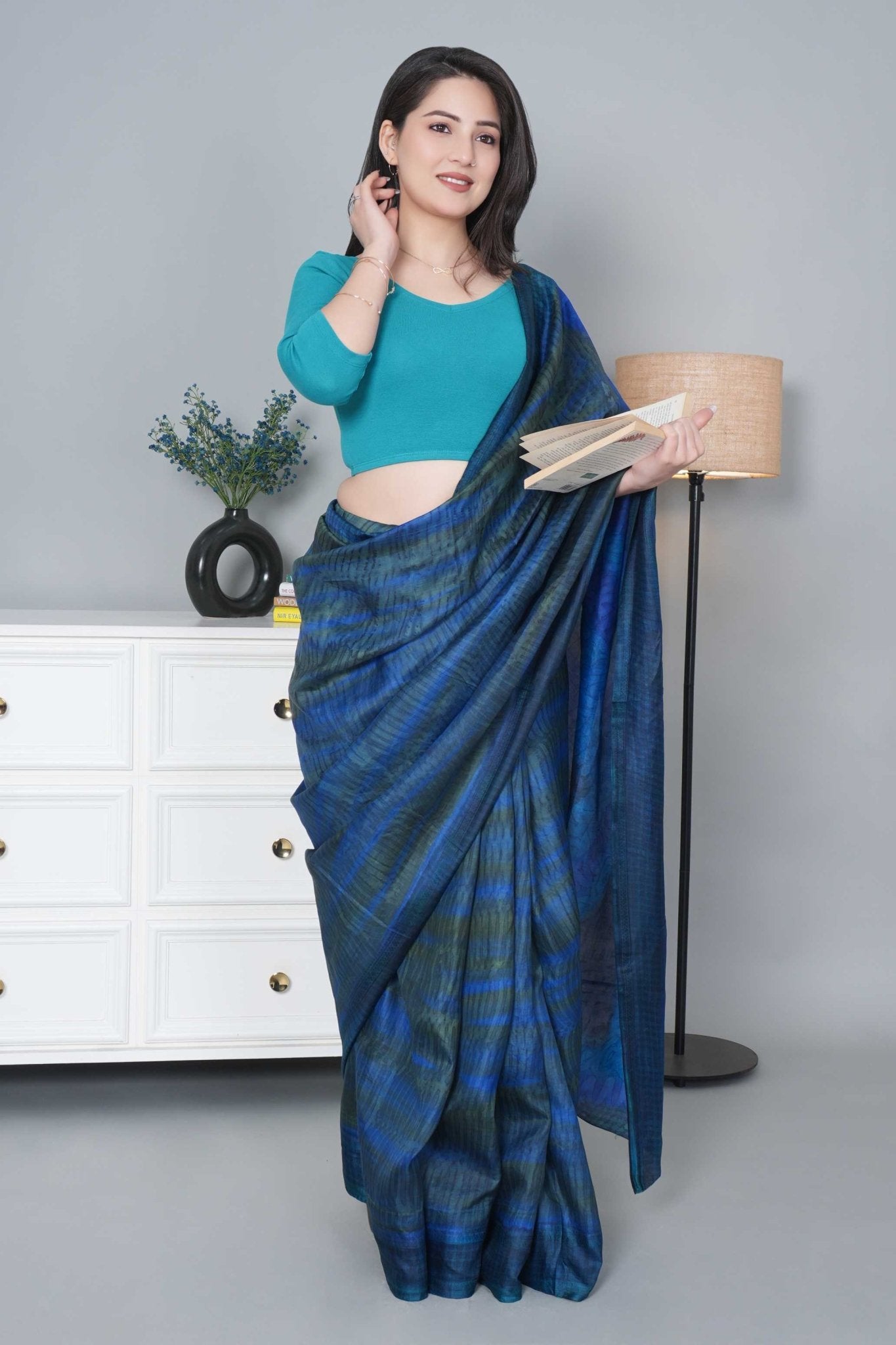 Rama Green Rib V Neck 3/4 Sleeve Blouse [ 100% USA HQ Cotton, 280 GSM non transparent fabric ] - Rib blouse