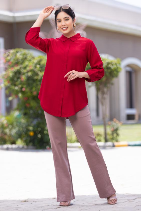 Red long hemline shirt [ 100% Rayon, Liva Certified ] - Long hemline shirt