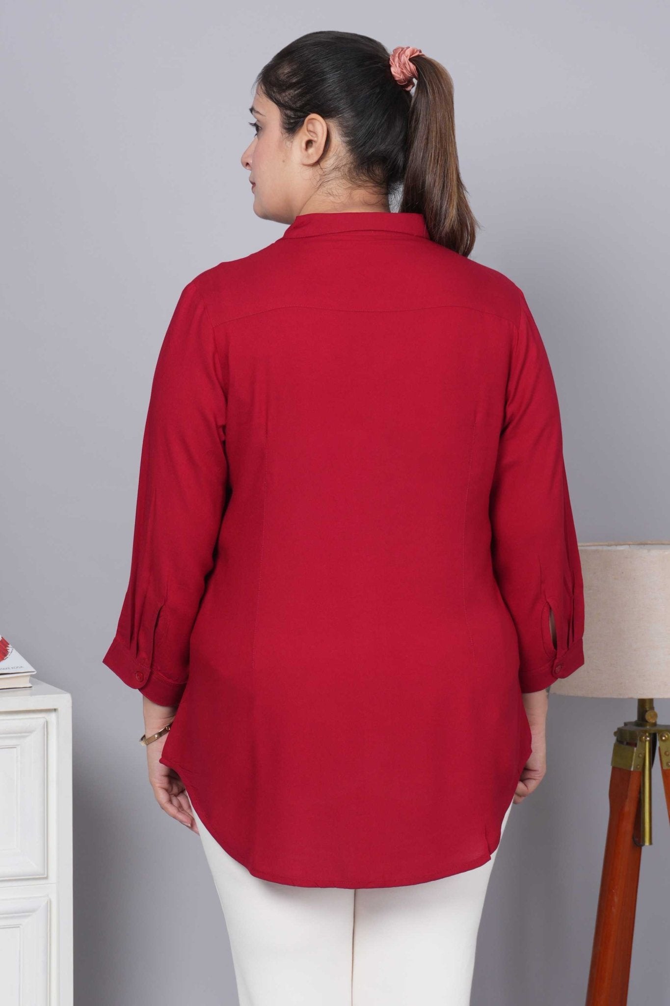 Red long hemline shirt [ 100% Rayon, Liva Certified ] - Long hemline shirt